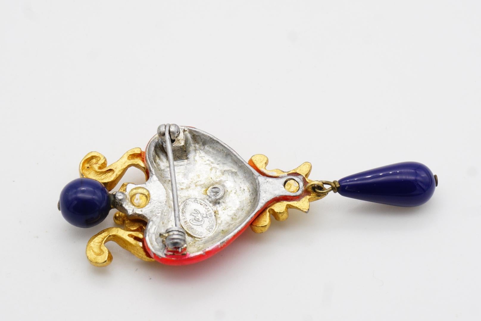 Christian Lacroix Vintage Logo Heart Fluorescent Pink Navy Water Drop Brooch (Broche goutte d'eau) en vente 9