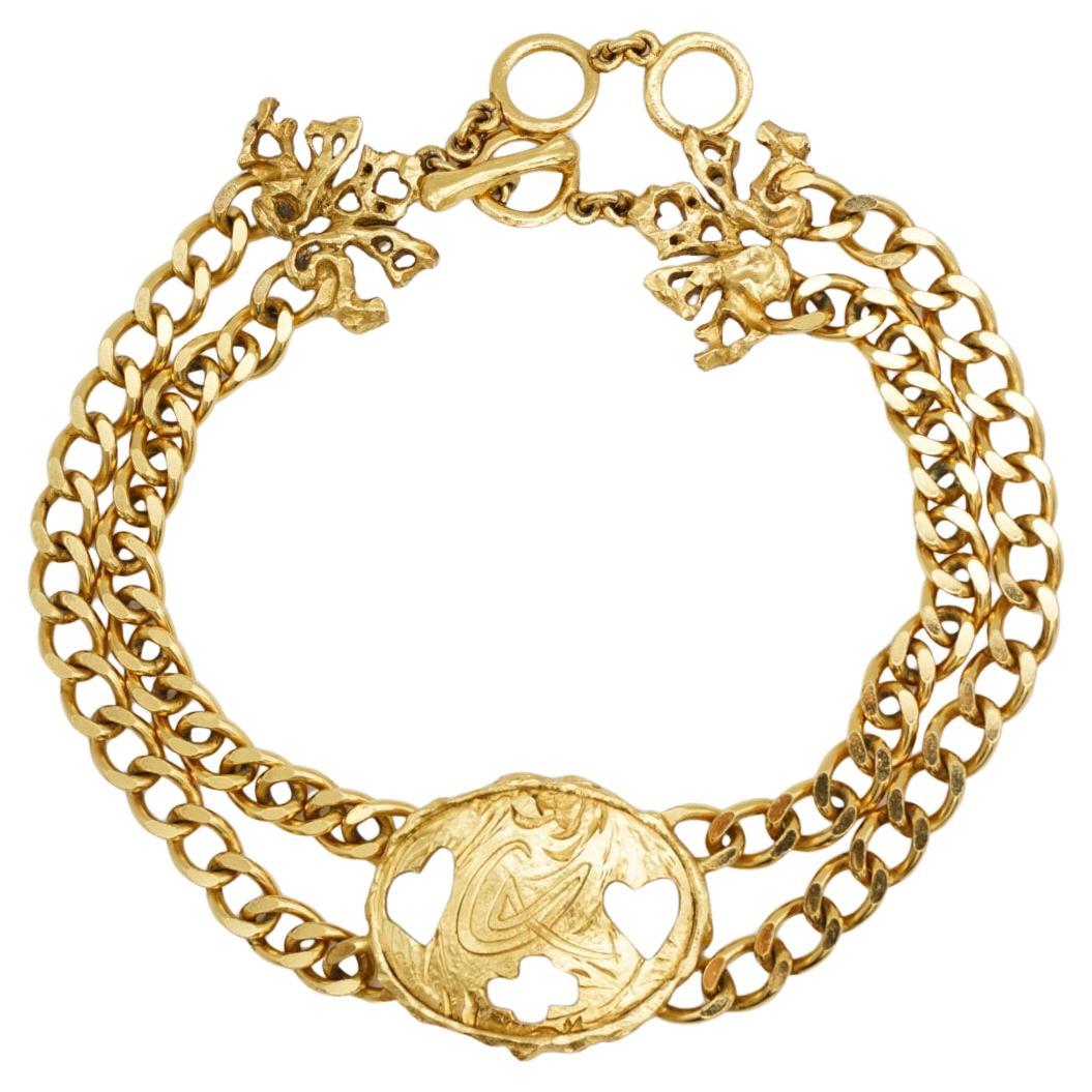 Christian Lacroix Vintage Logo Oval Heart Cross Double Layers Choker Necklace