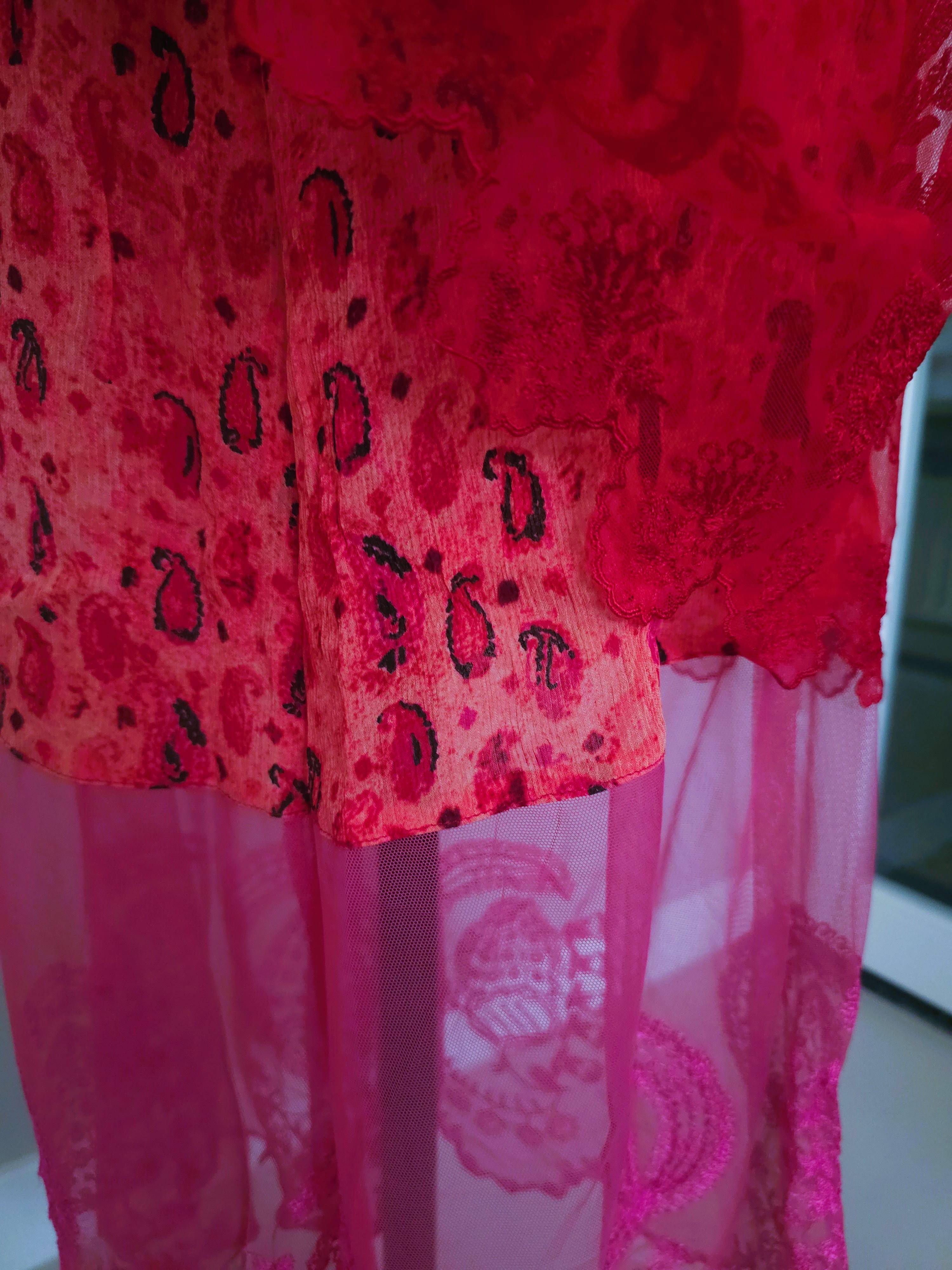 Christian Lacroix Vintage Falda Larga Roja y Rosa Años 90 en Excelente estado para la venta en 'S-HERTOGENBOSCH, NL