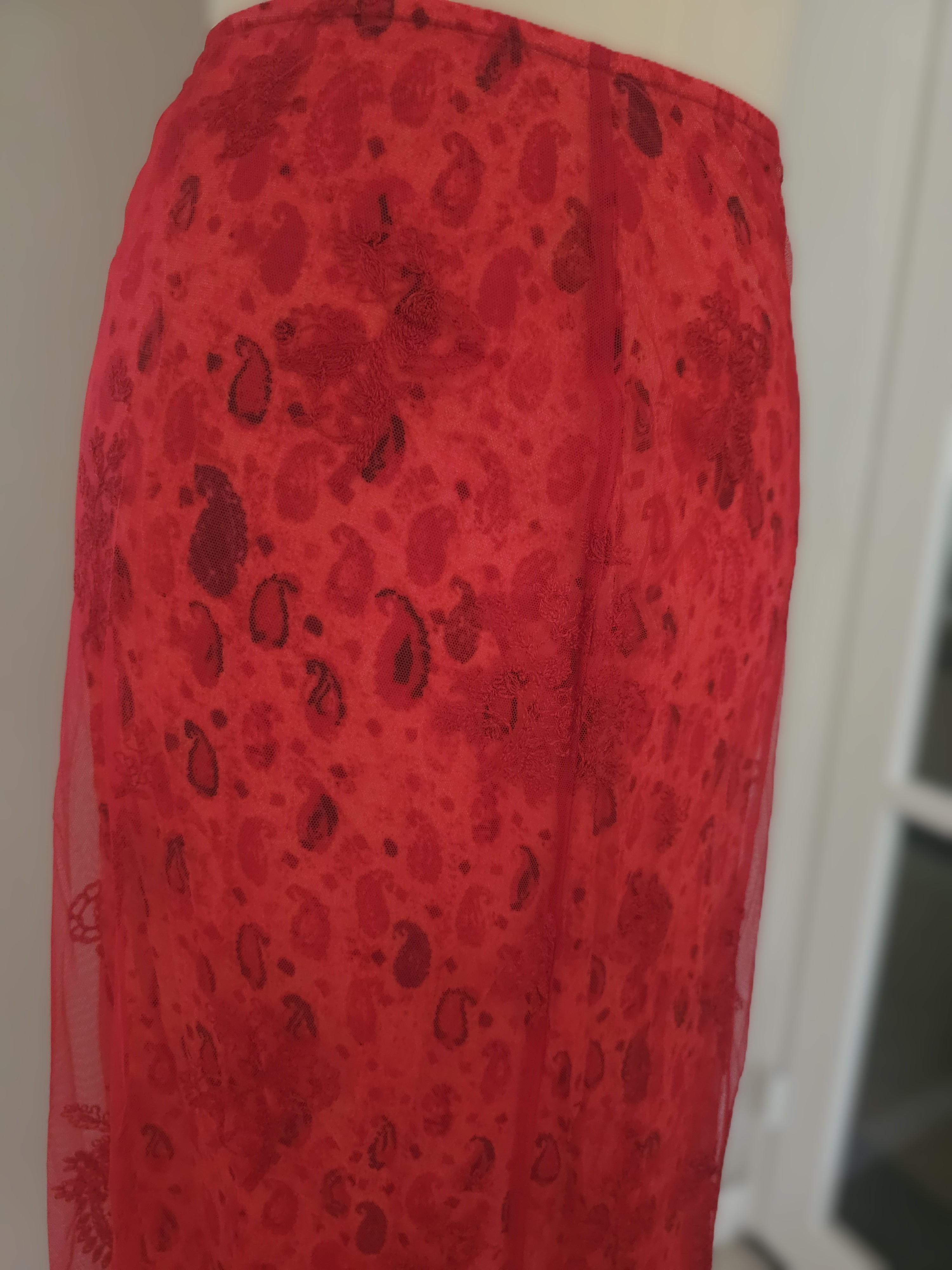 Christian Lacroix Vintage Falda Larga Roja y Rosa Años 90 en venta 1