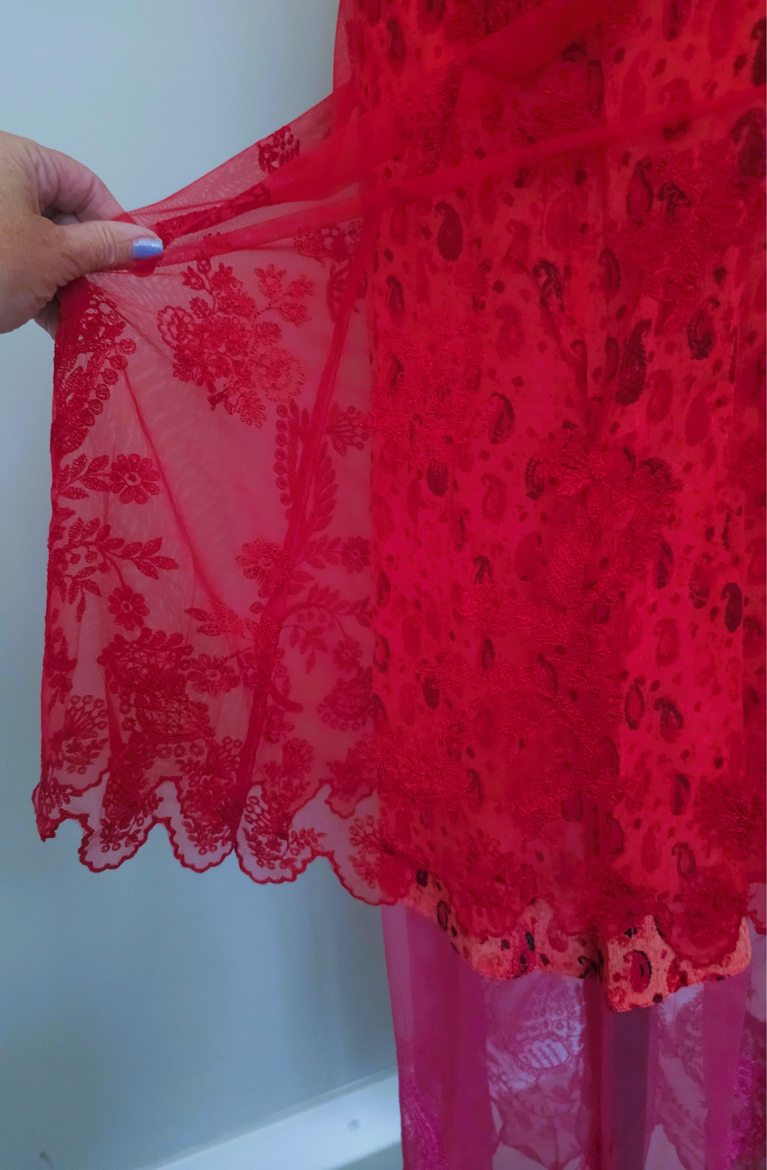 Christian Lacroix Vintage Falda Larga Roja y Rosa Años 90 en venta 2