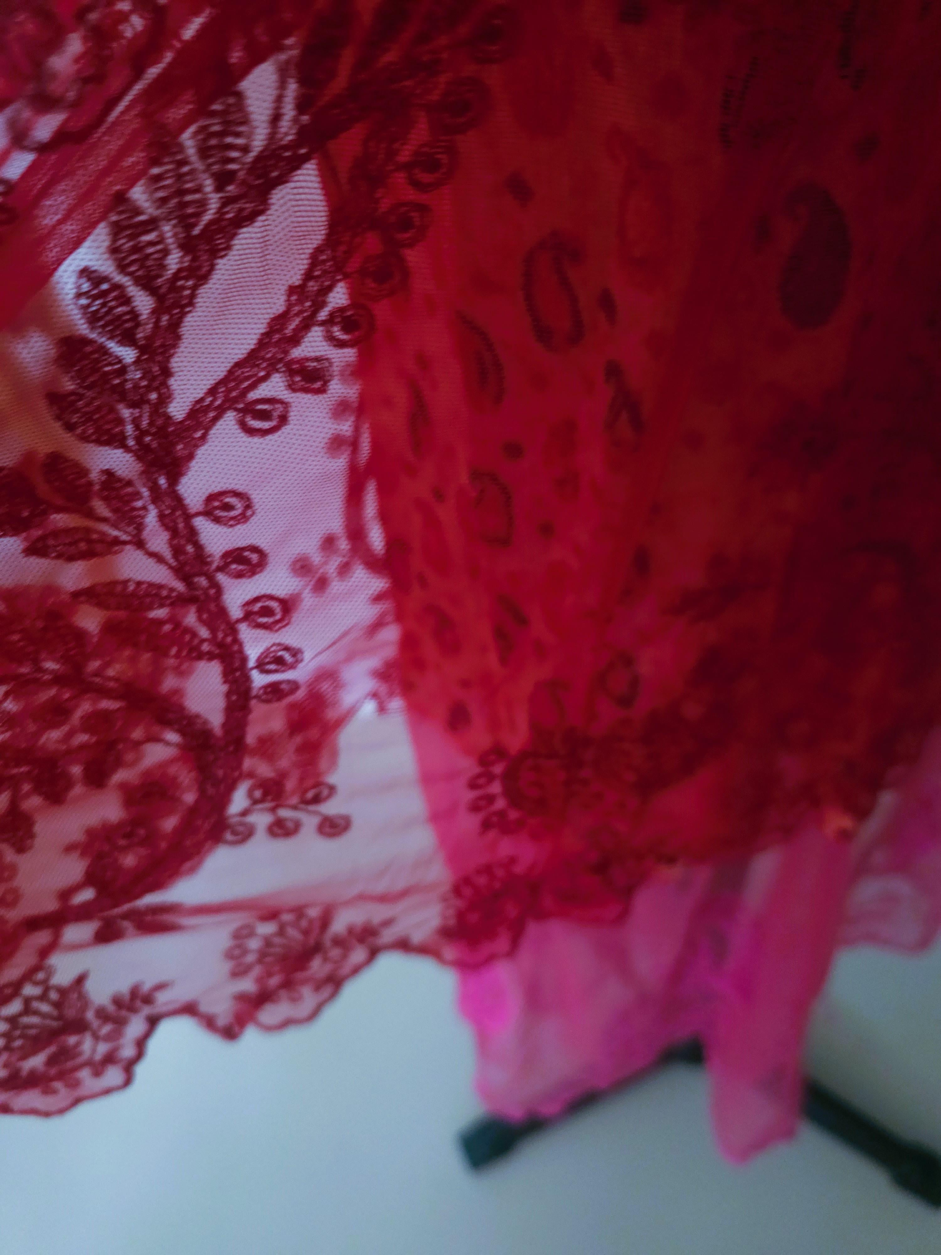 Christian Lacroix Vintage Falda Larga Roja y Rosa Años 90 en venta 3