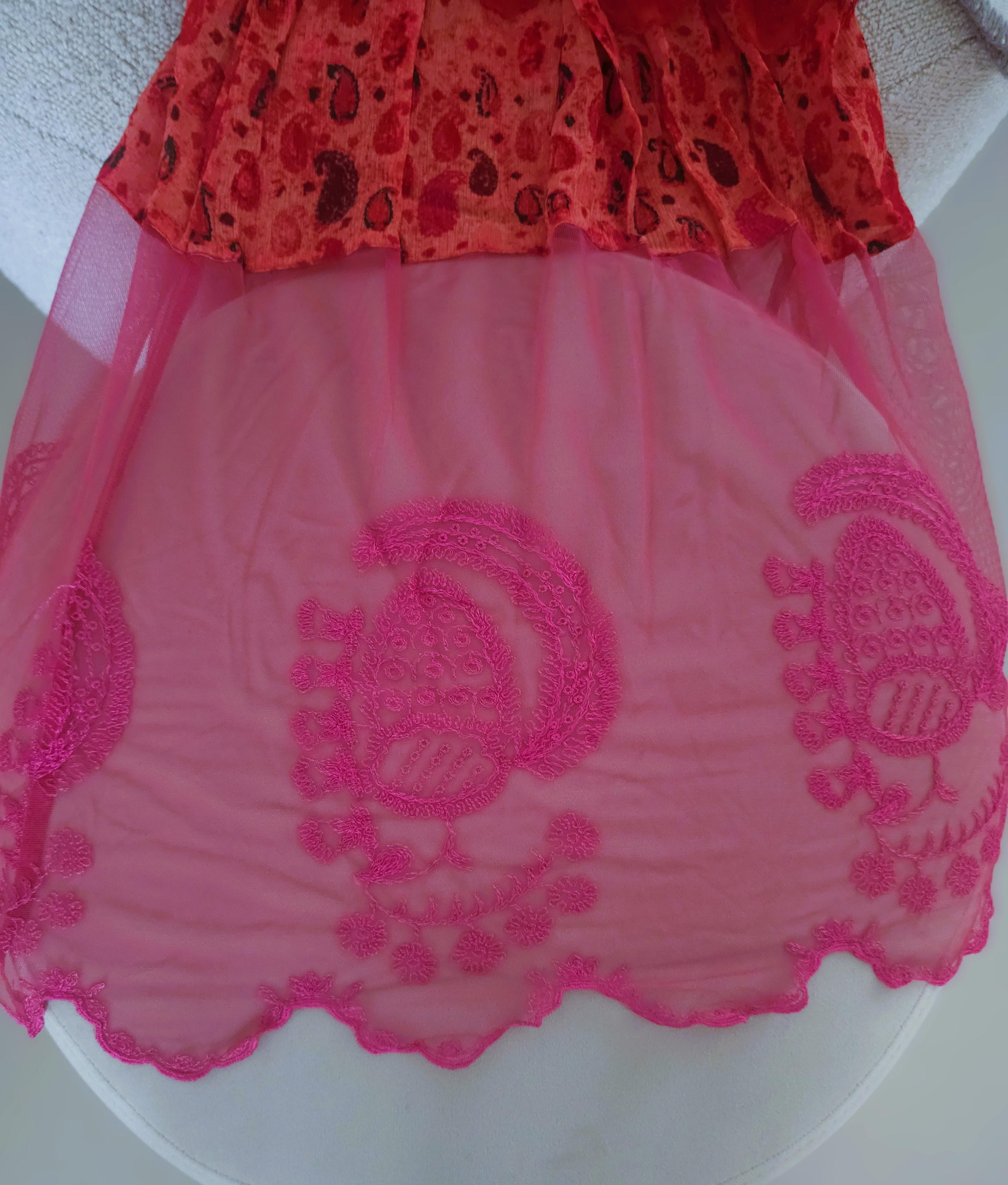 Christian Lacroix Vintage Falda Larga Roja y Rosa Años 90 en venta 4