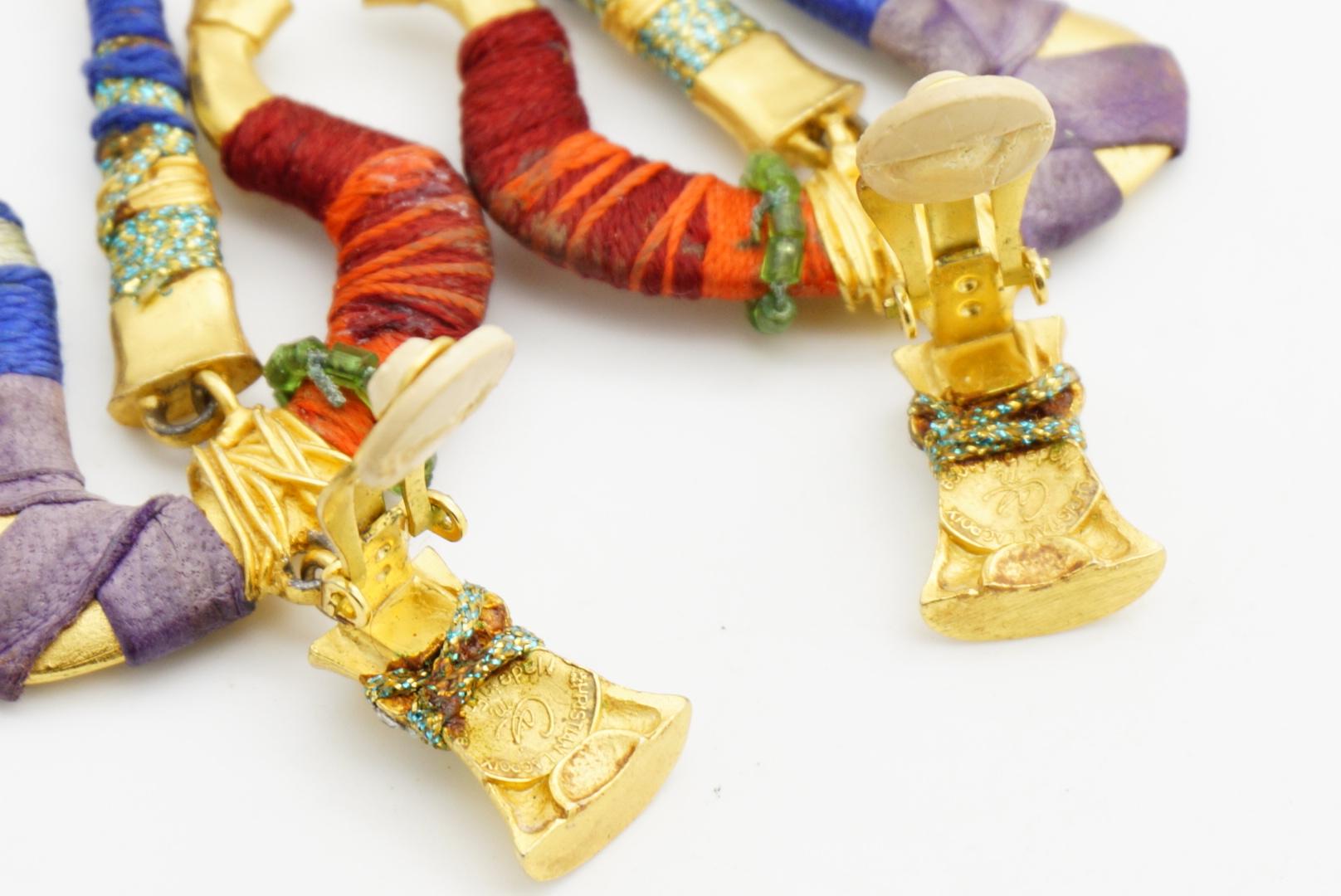 Christian Lacroix Vintage Masai Crystals Red Navy Green Dangle Chunky Earrings For Sale 9