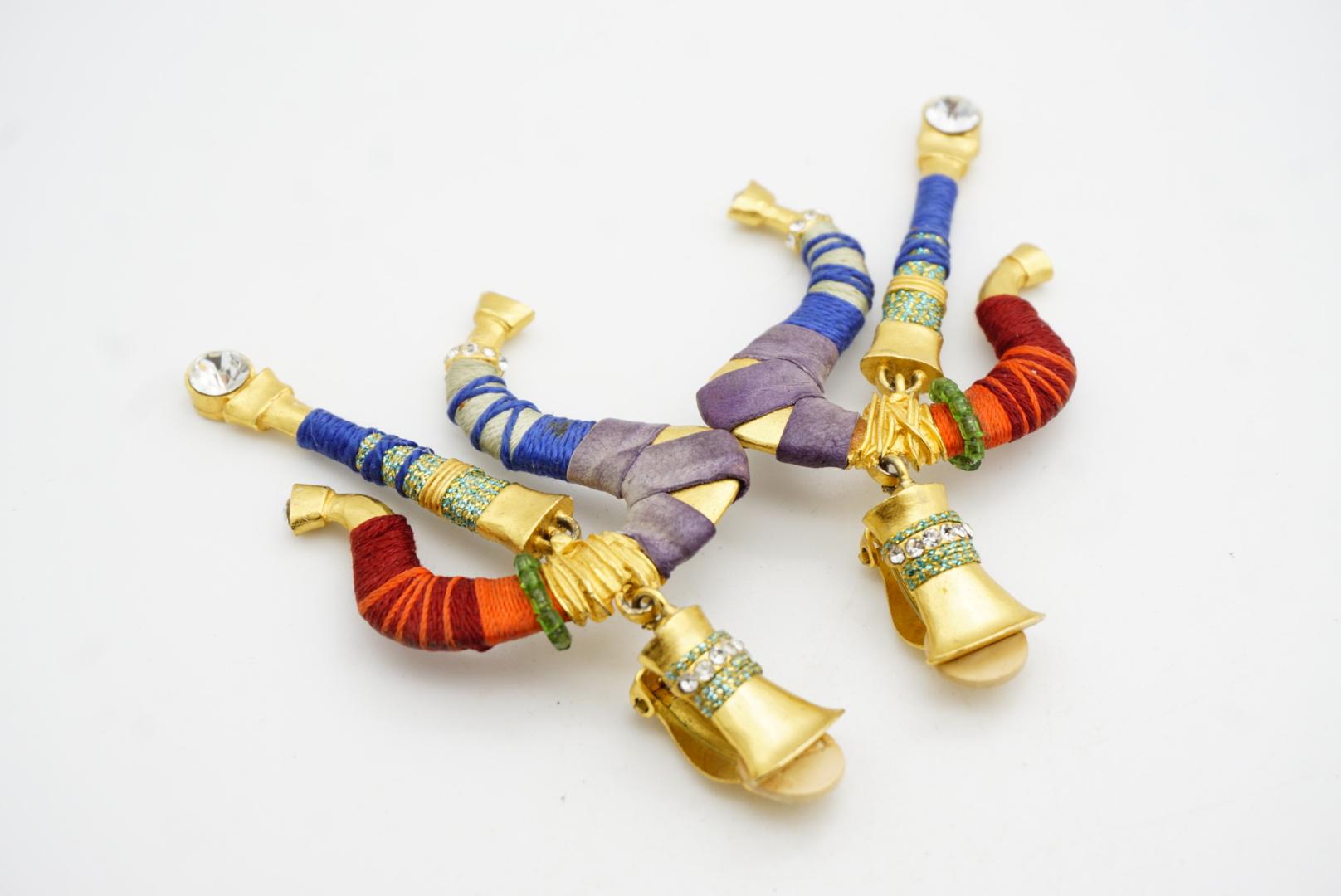 Christian Lacroix Vintage Masai Crystals Red Navy Green Dangle Chunky Earrings For Sale 4