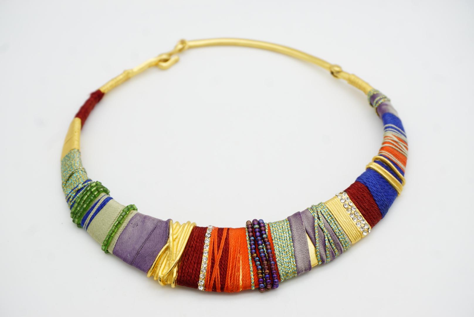 Christian Lacroix Vintage Masai Red Navy Green Crystals Choker Collar Necklace For Sale 5