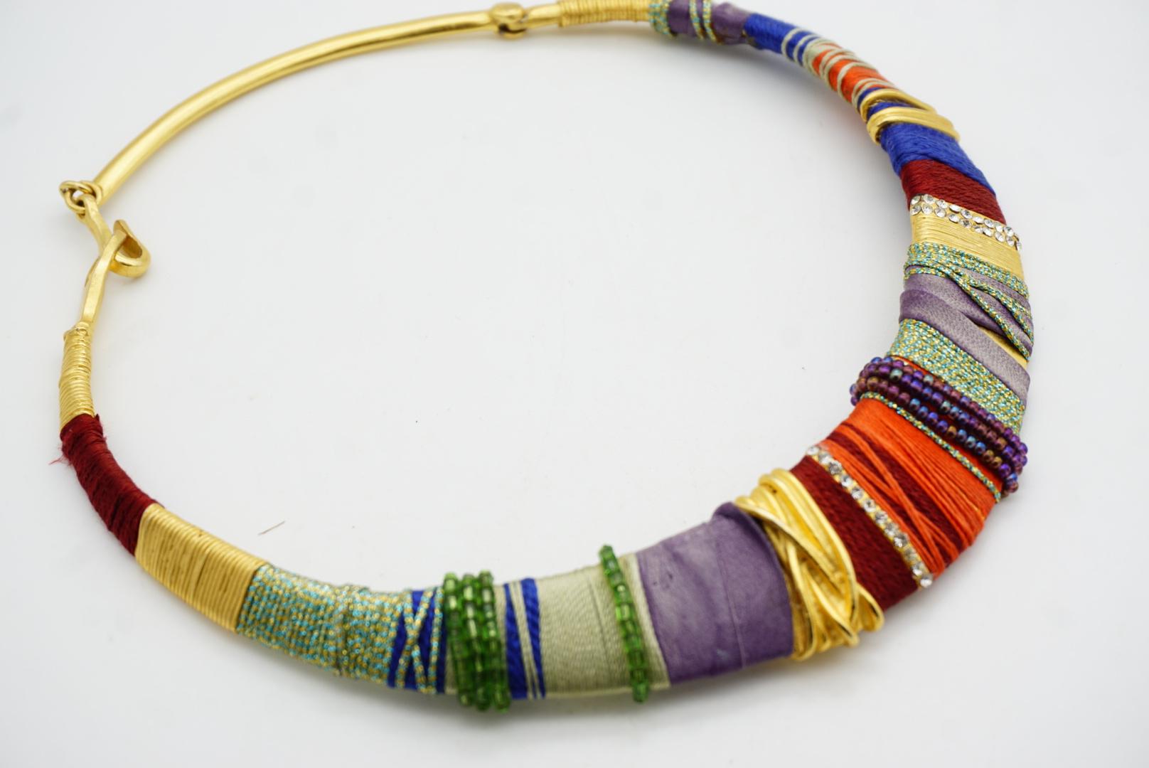 Christian Lacroix Vintage Masai Red Navy Green Crystals Choker Collar Necklace For Sale 6