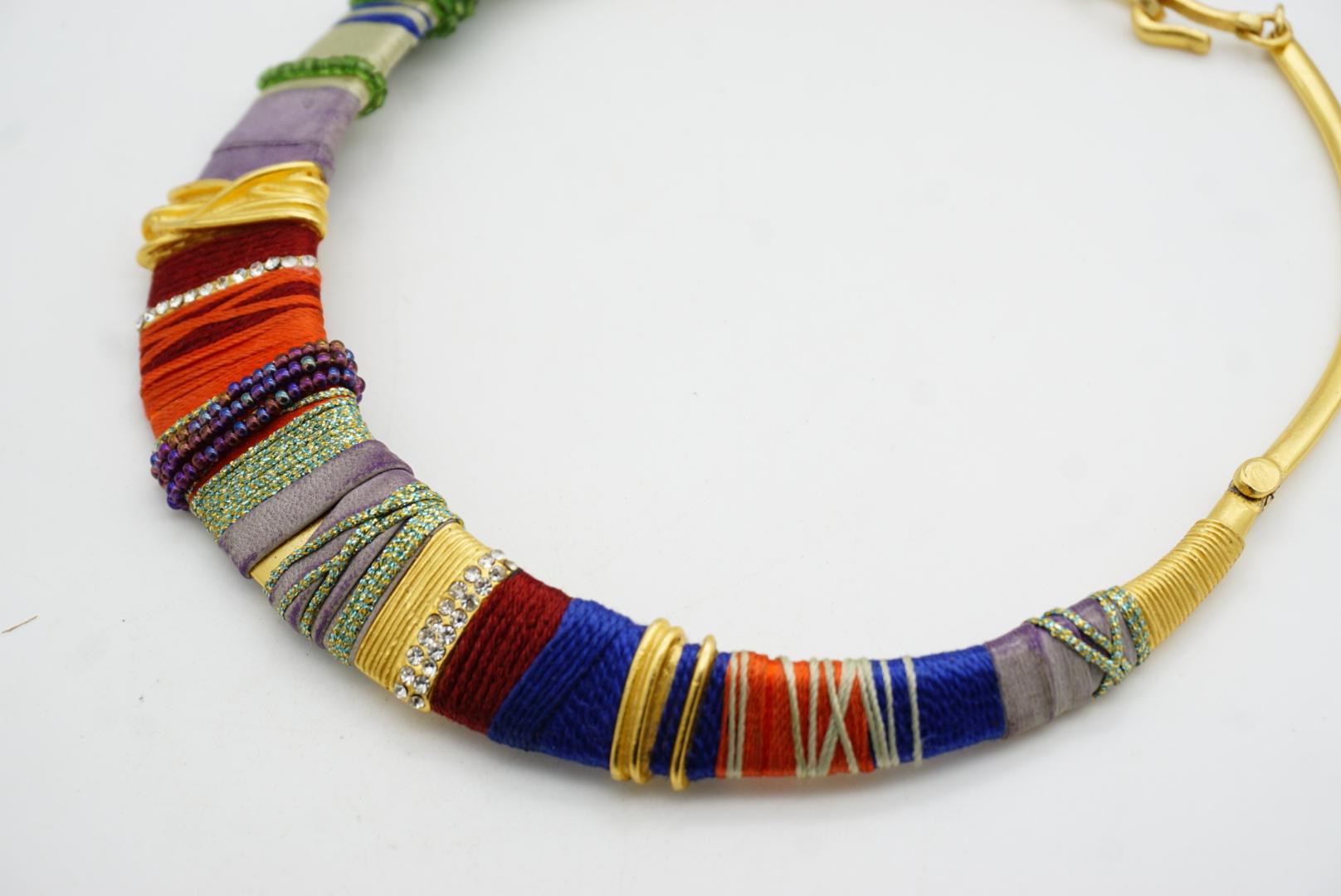 Christian Lacroix Vintage Masai Red Navy Green Crystals Choker Collar Necklace For Sale 7