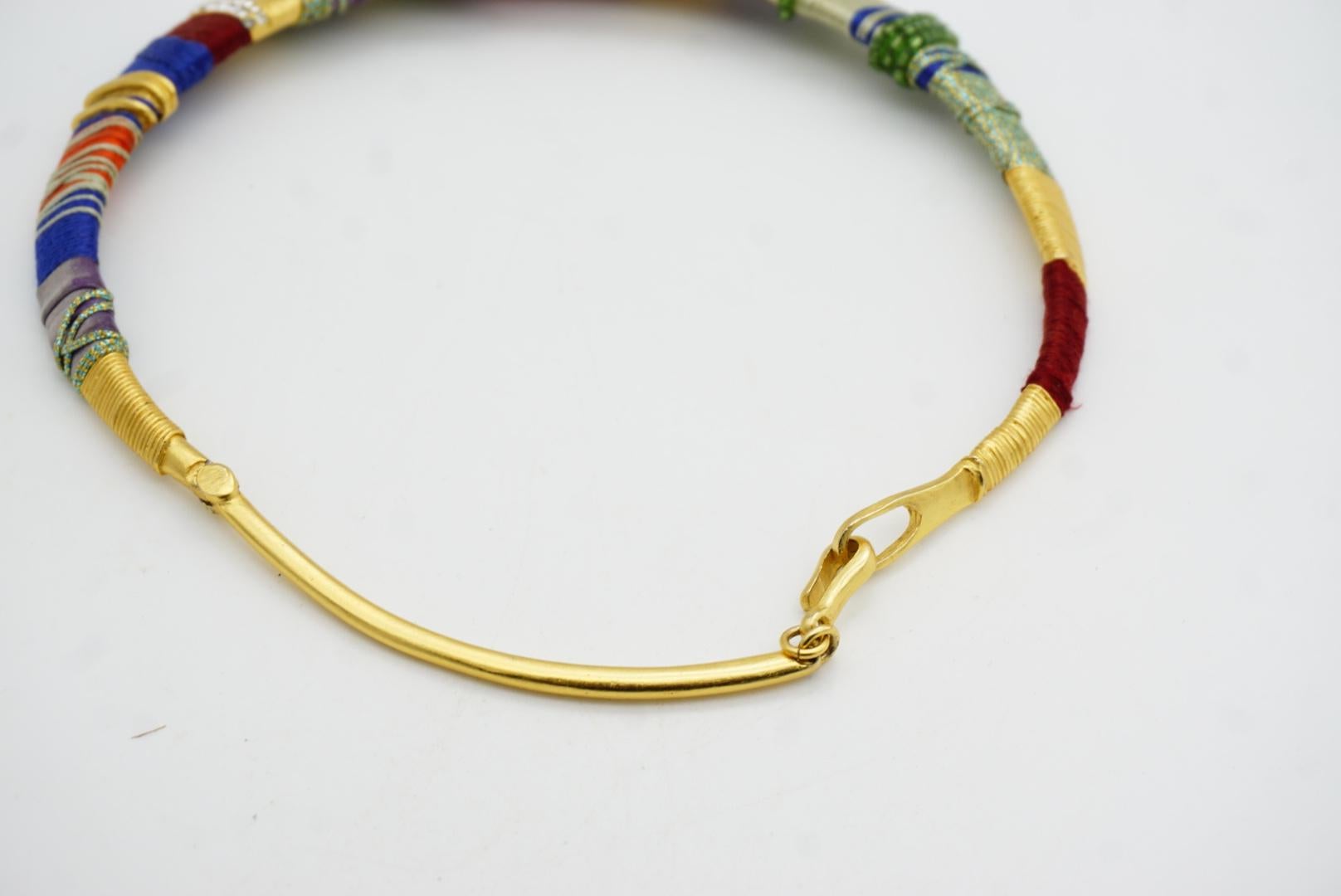 Christian Lacroix Vintage Masai Red Navy Green Crystals Choker Collar Necklace For Sale 8