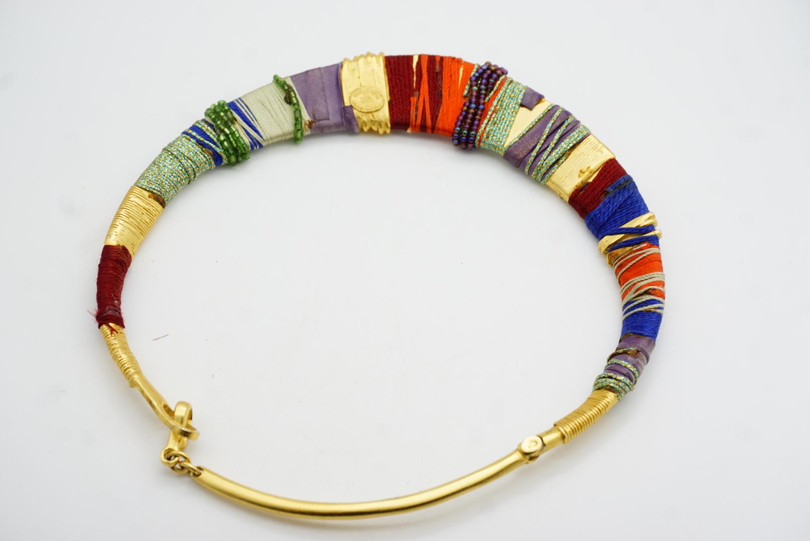 Christian Lacroix Vintage Masai Red Navy Green Crystals Choker Collar Necklace For Sale 9