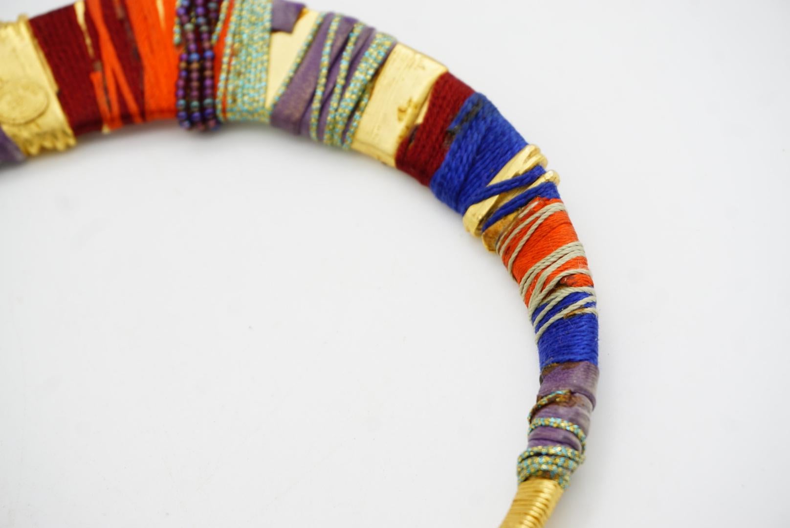 Christian Lacroix Vintage Masai Red Navy Green Crystals Choker Collar Necklace For Sale 11