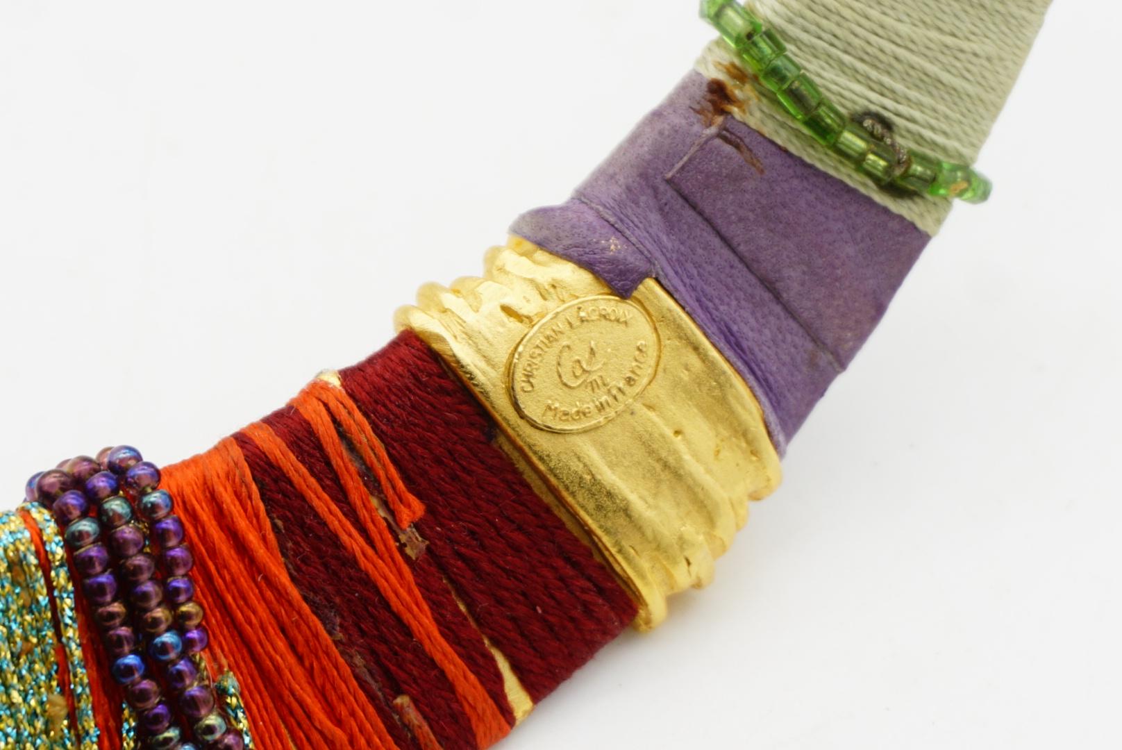 Christian Lacroix Vintage Masai Red Navy Green Crystals Choker Collar Necklace For Sale 12