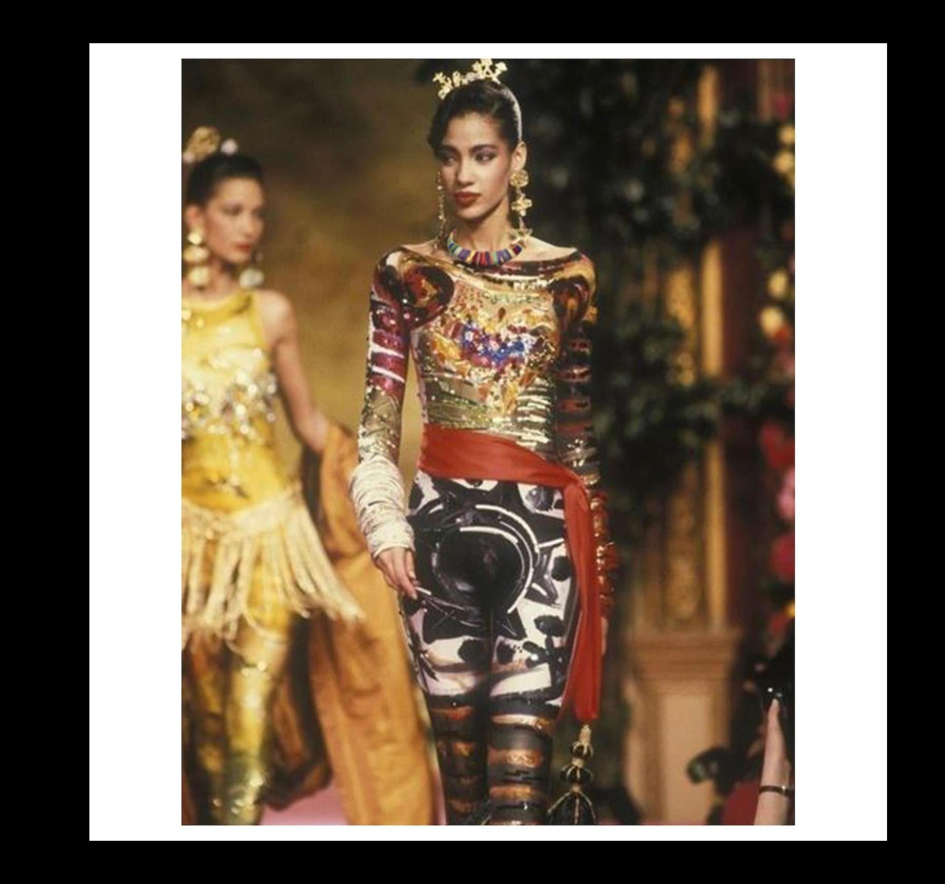 Women's or Men's Christian Lacroix Vintage Masai Red Navy Green Crystals Choker Collar Necklace For Sale