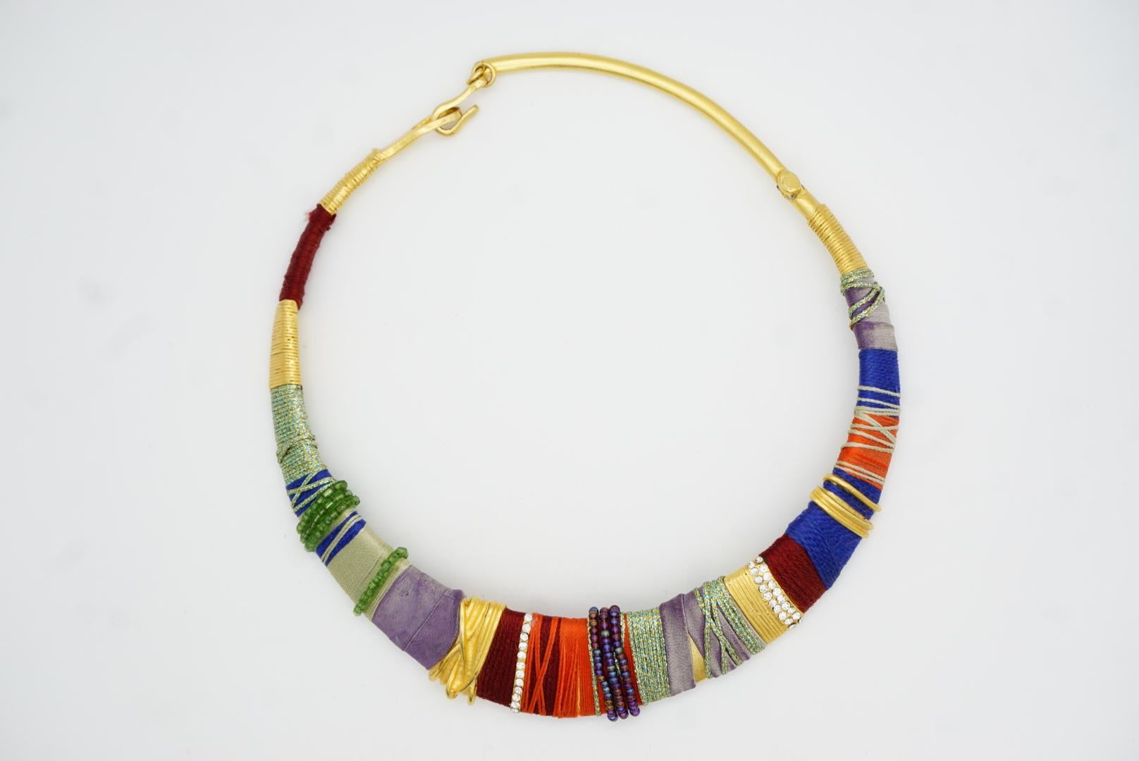 Christian Lacroix Vintage Masai Red Navy Green Crystals Choker Collar Necklace For Sale 4