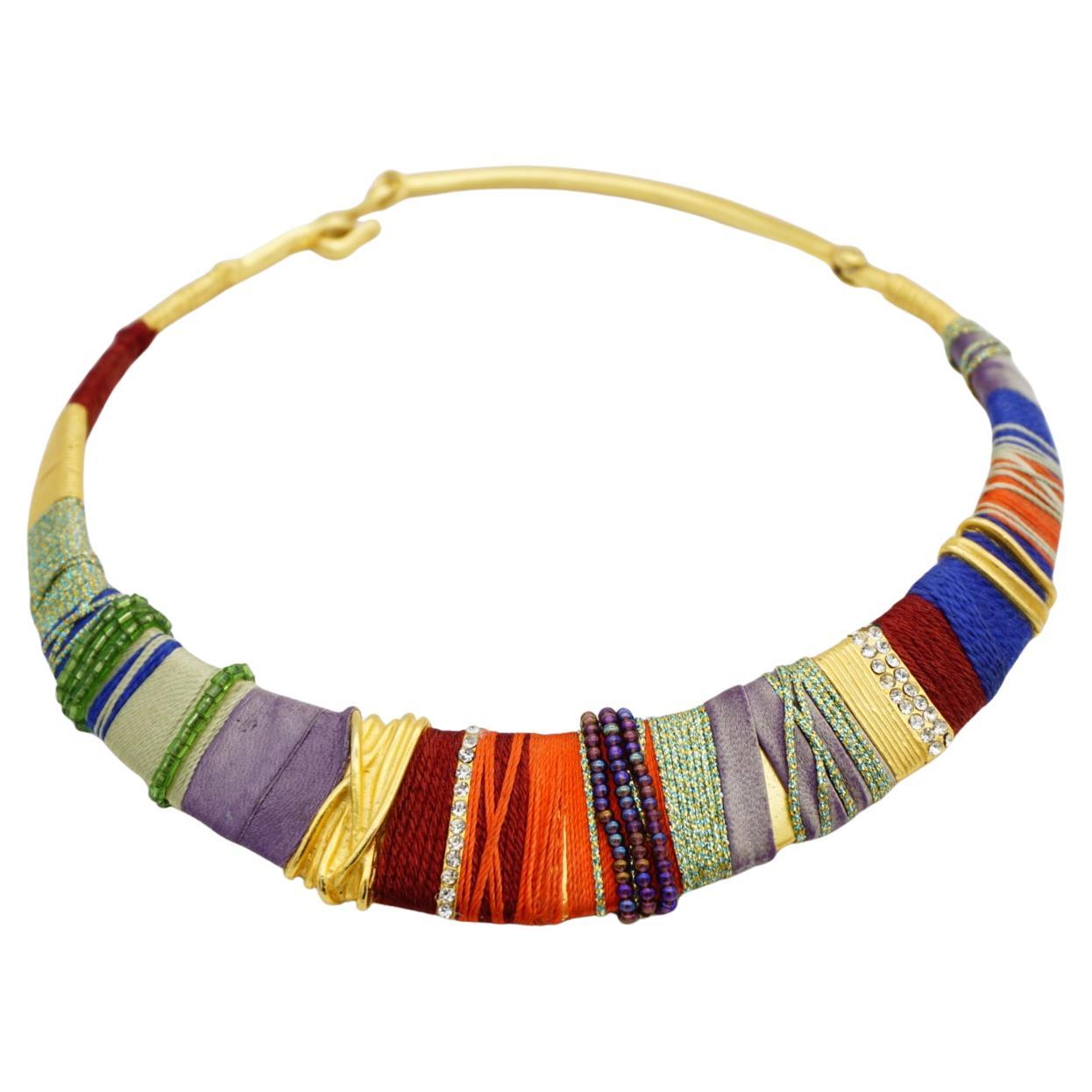 Christian Lacroix Vintage Masai Red Navy Green Crystals Choker Collar Necklace