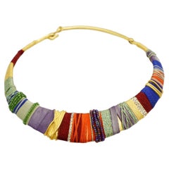 Christian Lacroix Vintage Masai Red Navy Green Crystals Choker Collar Necklace