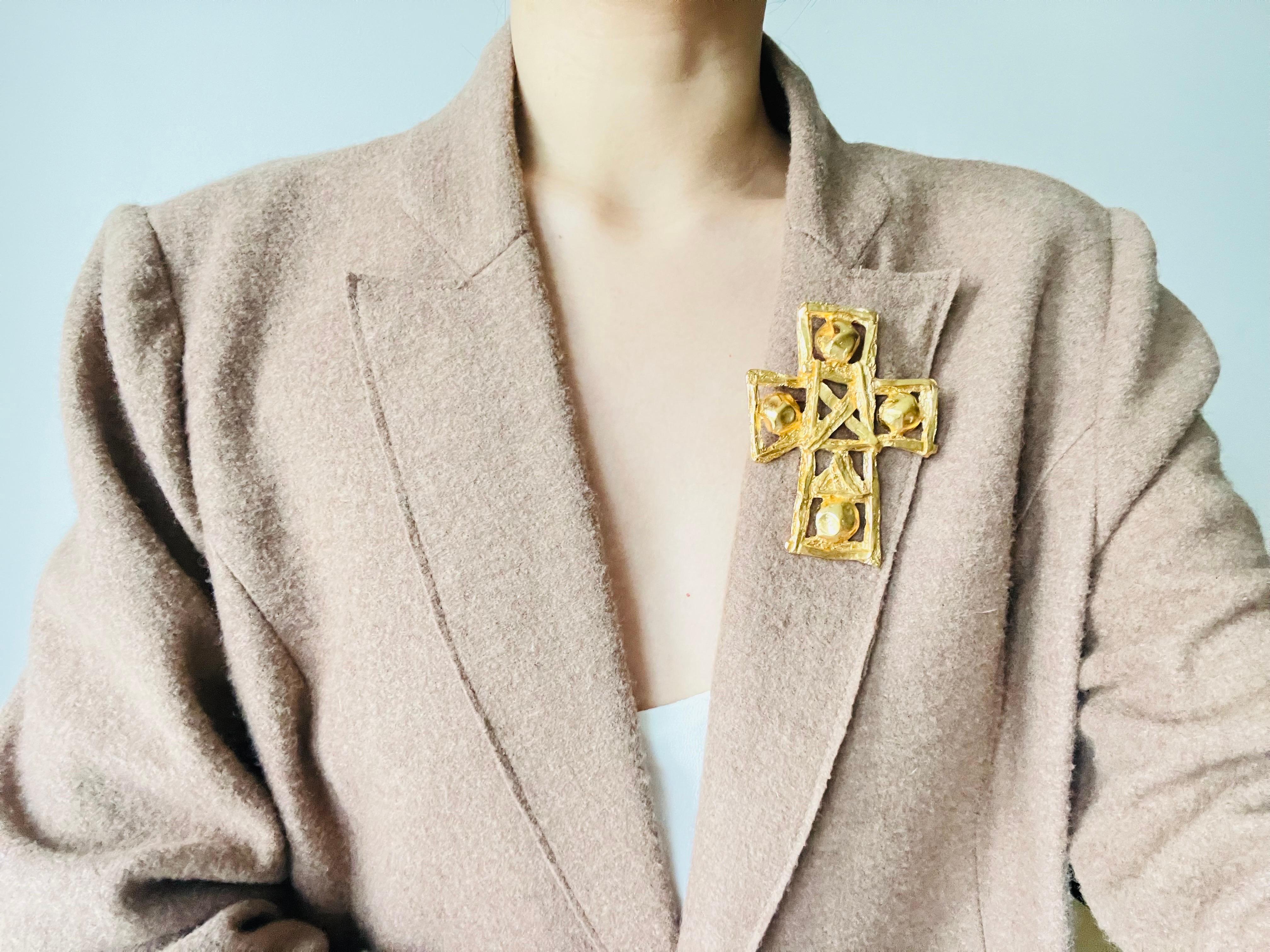 Christian Lacroix Vintage Massive Extra Large Huge Cross Openwork Brooch Pendant 1