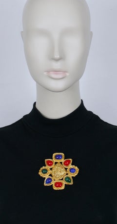 CHRISTIAN LACROIX Vintage Massive Gold Tone and Faux Gemstones Brooch