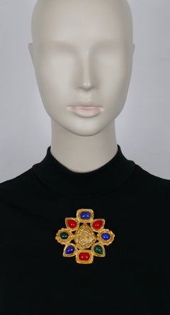 CHRISTIAN LACROIX Vintage Massive Gold Tone and Faux Gemstones Brooch