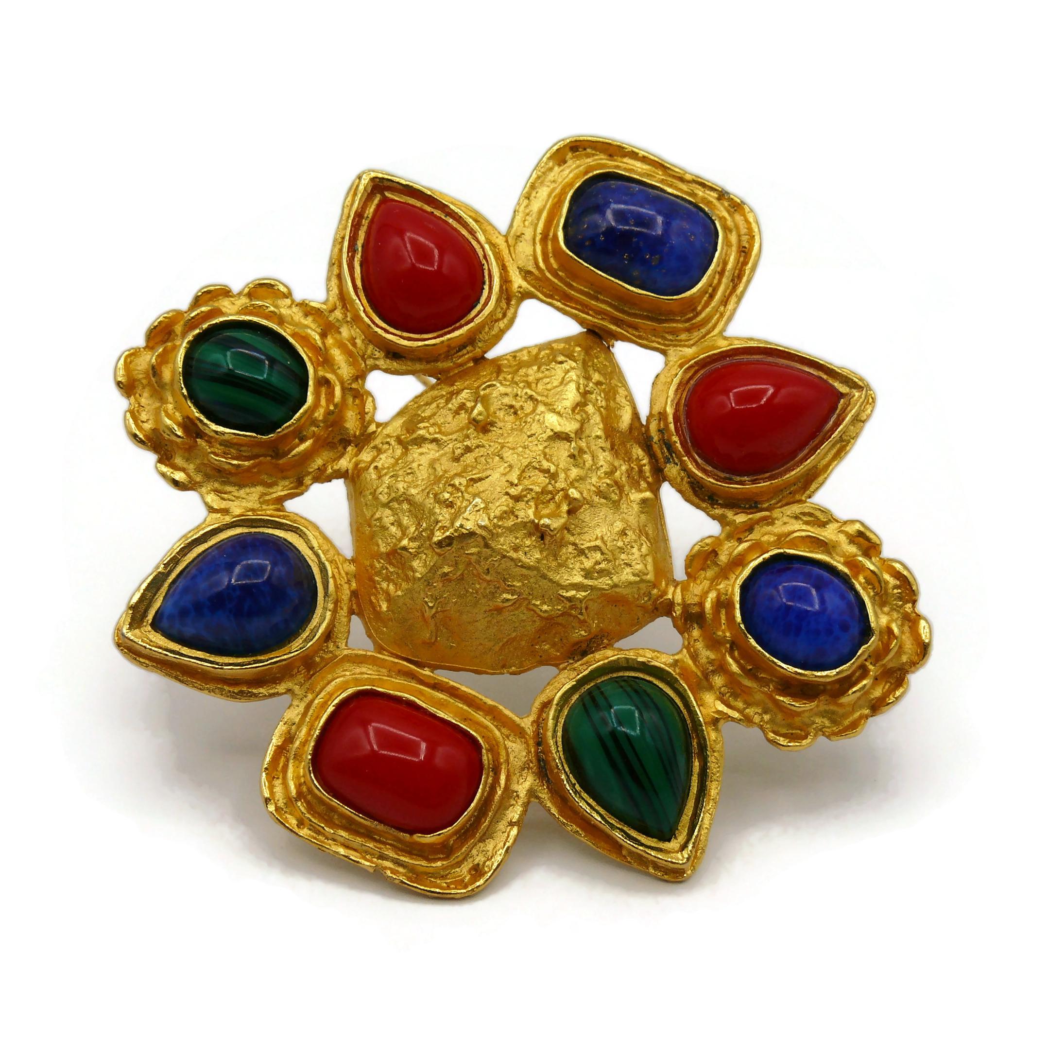 CHRISTIAN LACROIX Vintage Massive Gold Tone and Faux Gemstones Brooch For Sale 1