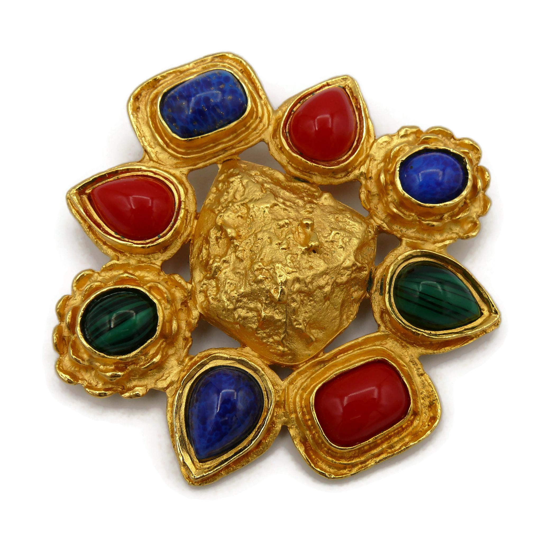 CHRISTIAN LACROIX Vintage Massive Gold Tone and Faux Gemstones Brooch For Sale 3