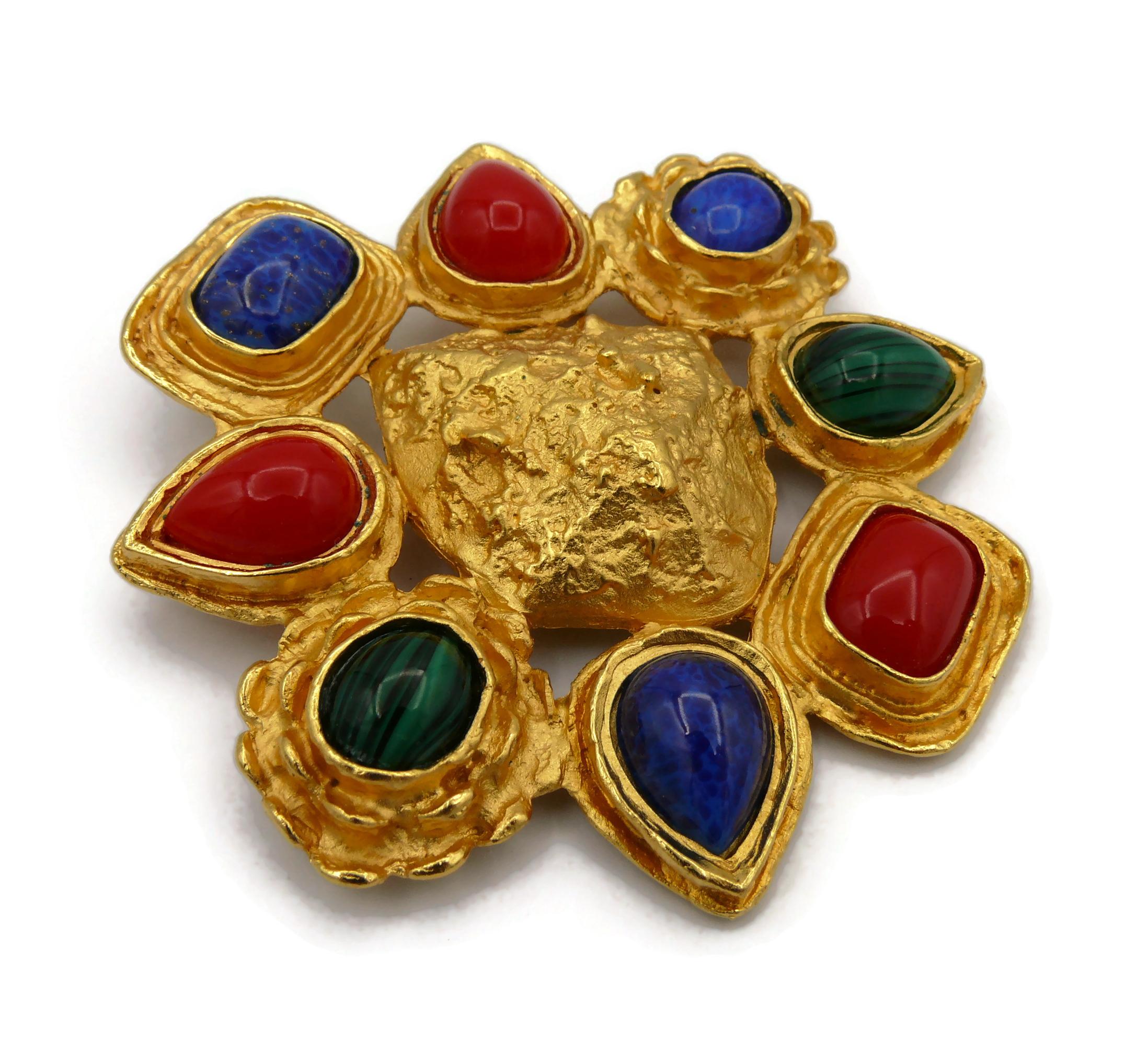 CHRISTIAN LACROIX Vintage Massive Gold Tone and Faux Gemstones Brooch For Sale 4