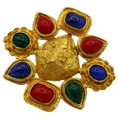 CHRISTIAN LACROIX Vintage Massive Gold Tone and Faux Gemstones Brooch