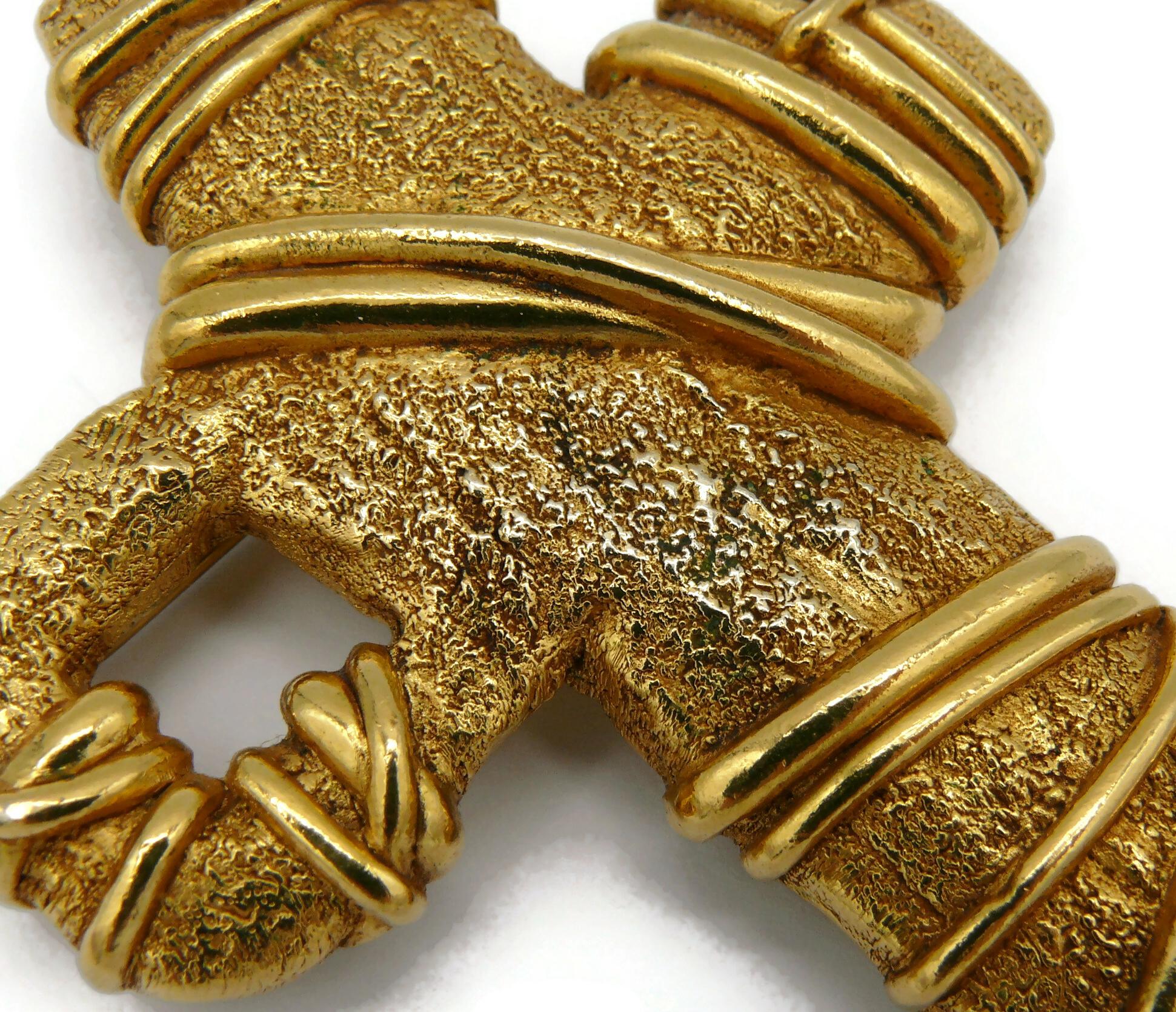 CHRISTIAN LACROIX Vintage Massive Gold Tone Cross Brooch Pendant For Sale 7
