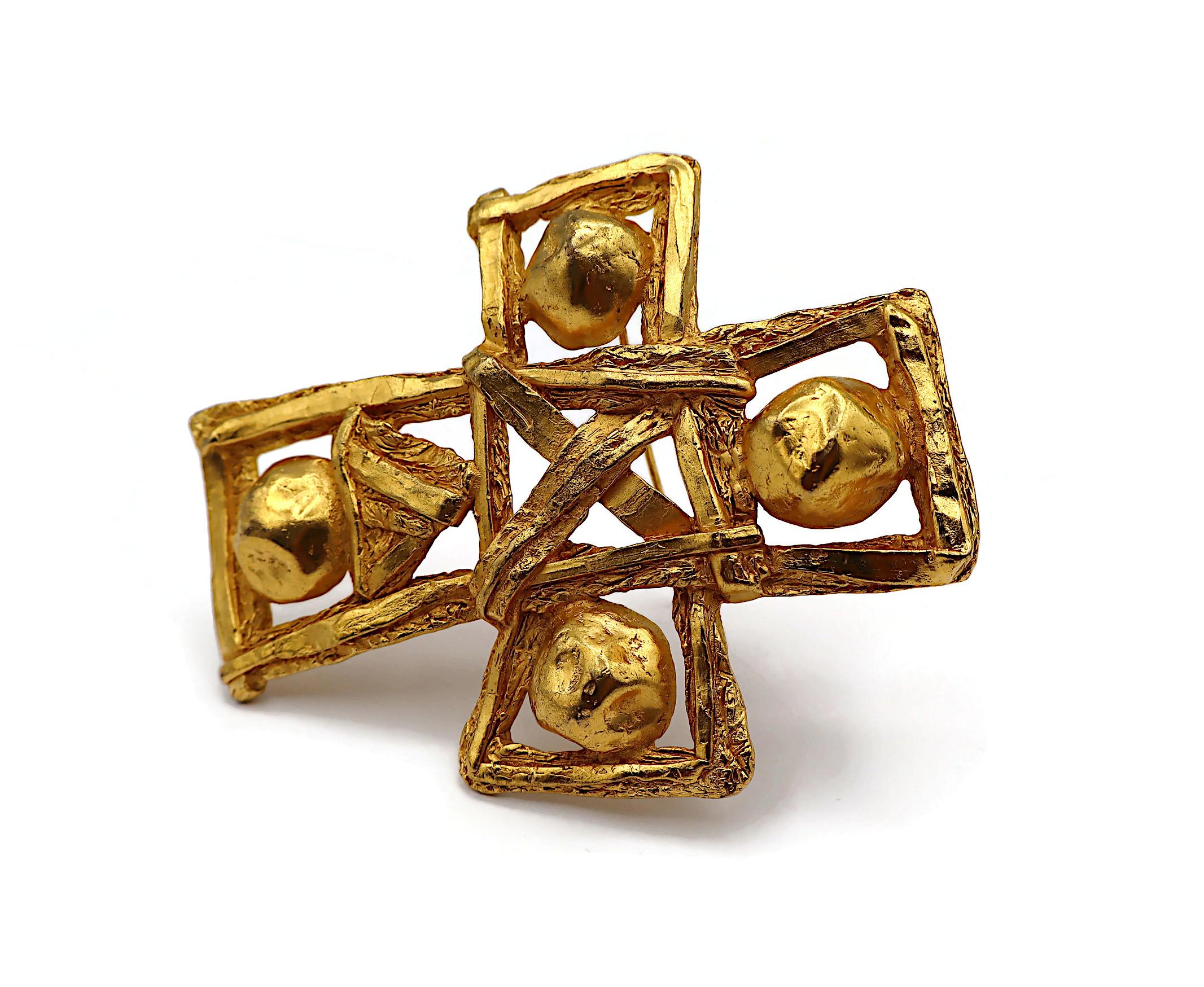 CHRISTIAN LACROIX Vintage Massive Gold Tone Cross Brooch/Pendant For Sale 1