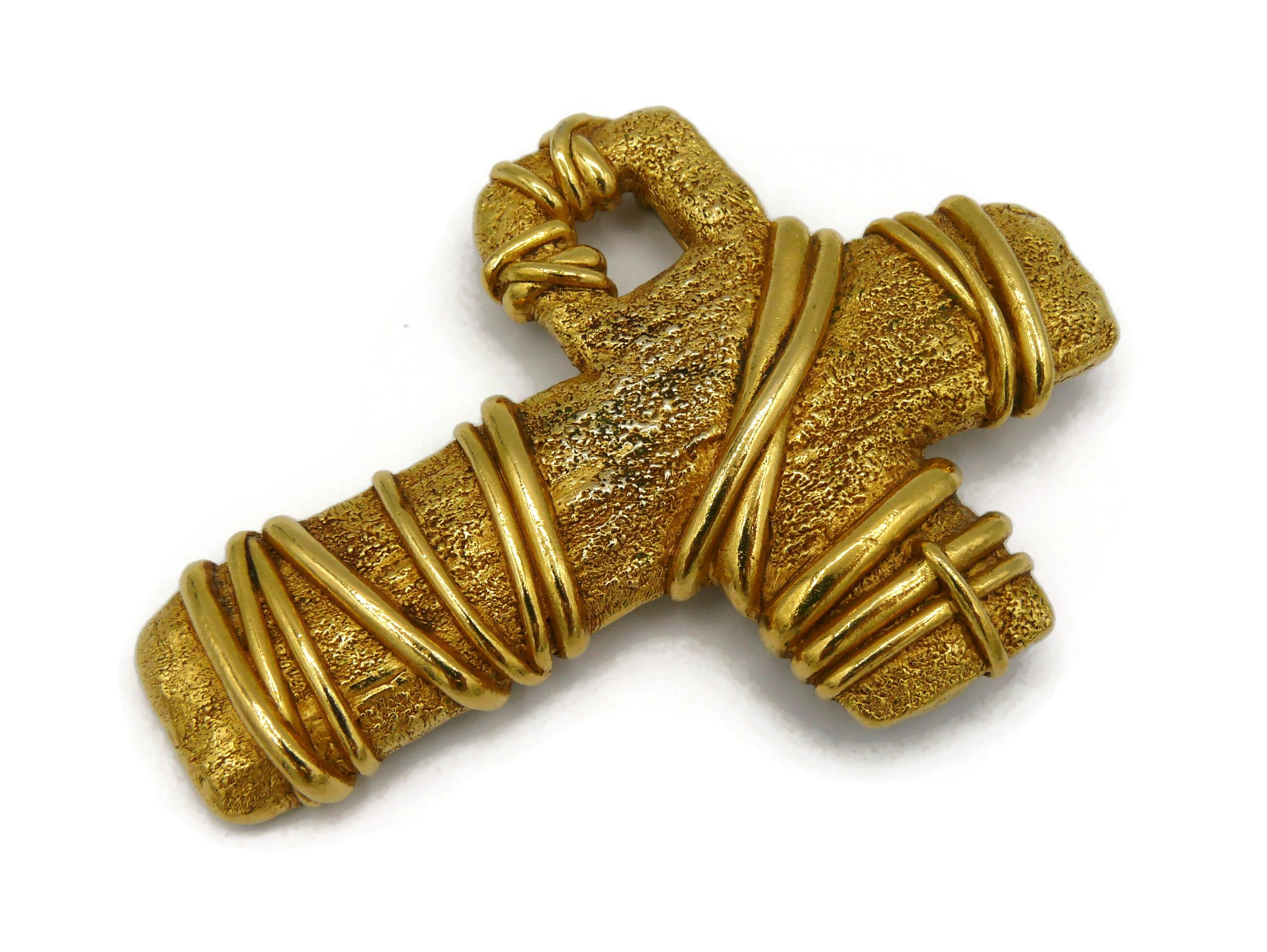 CHRISTIAN LACROIX Vintage Massive Gold Tone Cross Brooch Pendant For Sale 1