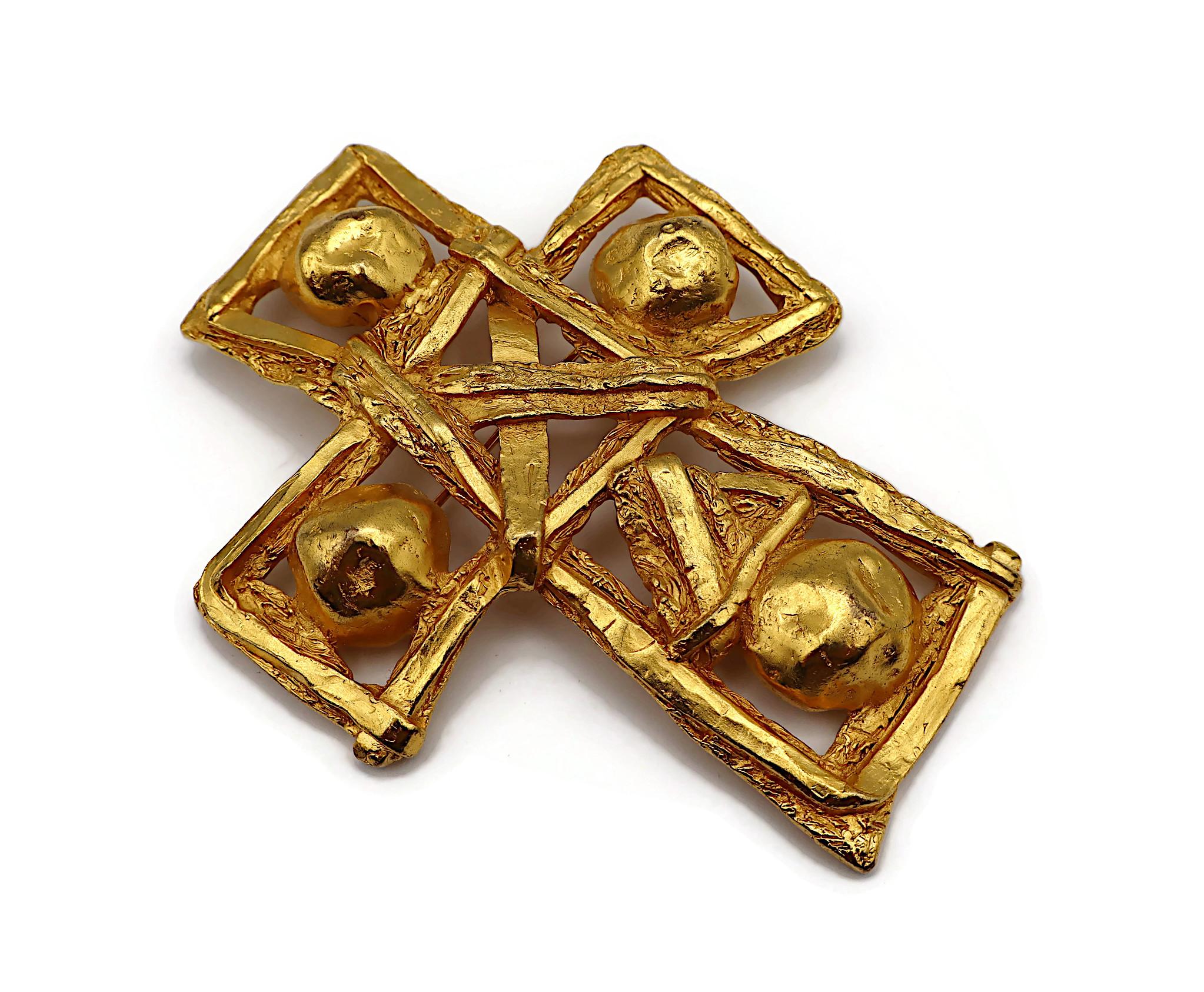 CHRISTIAN LACROIX Vintage Massive Gold Tone Cross Brooch/Pendant For Sale 4