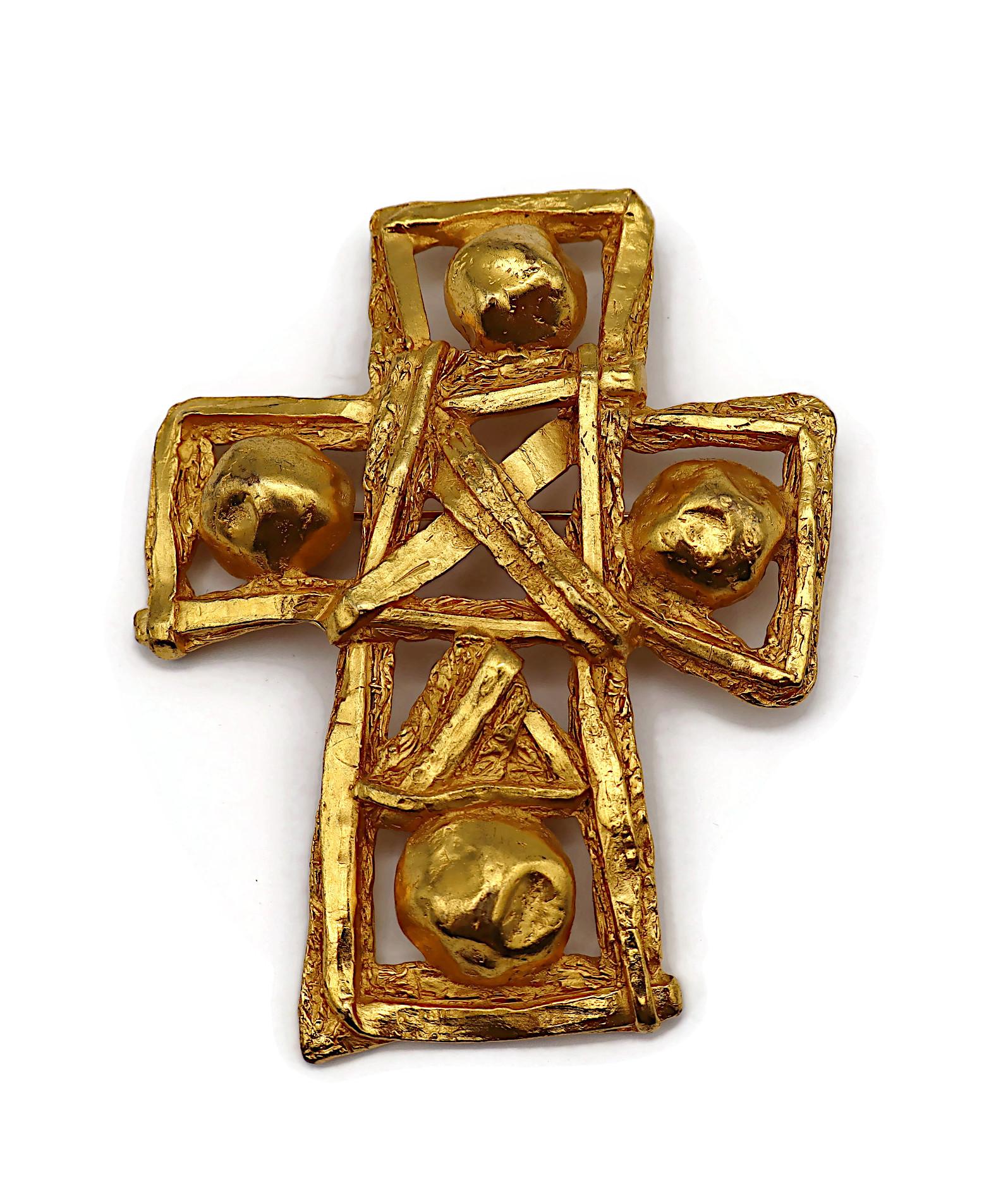 CHRISTIAN LACROIX Vintage Massive Gold Tone Cross Brooch/Pendant For Sale 5