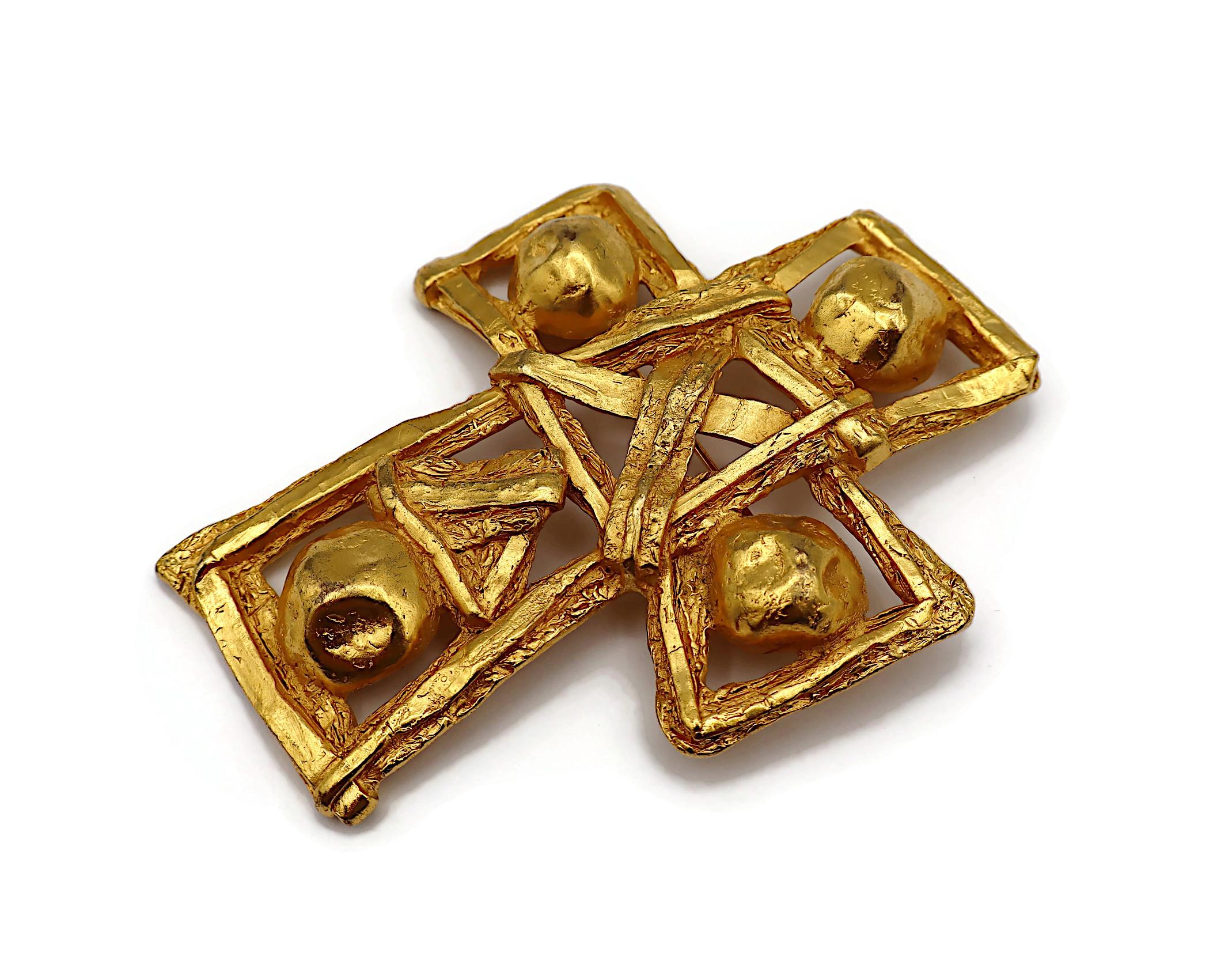 CHRISTIAN LACROIX Vintage Massive Gold Tone Cross Brooch/Pendant For Sale 6