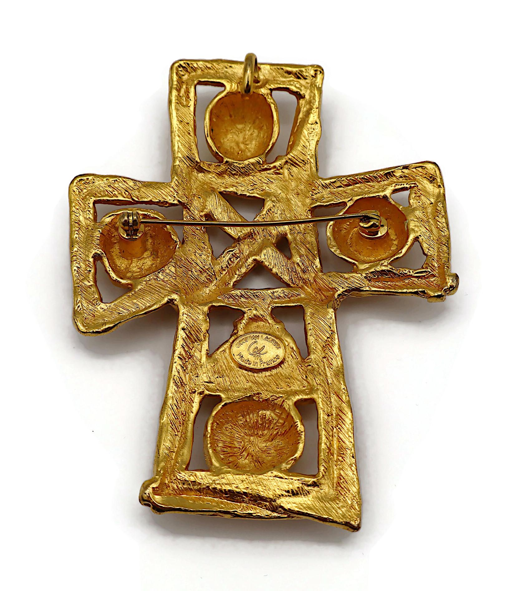CHRISTIAN LACROIX Vintage Massive Gold Tone Cross Brooch/Pendant For Sale 7