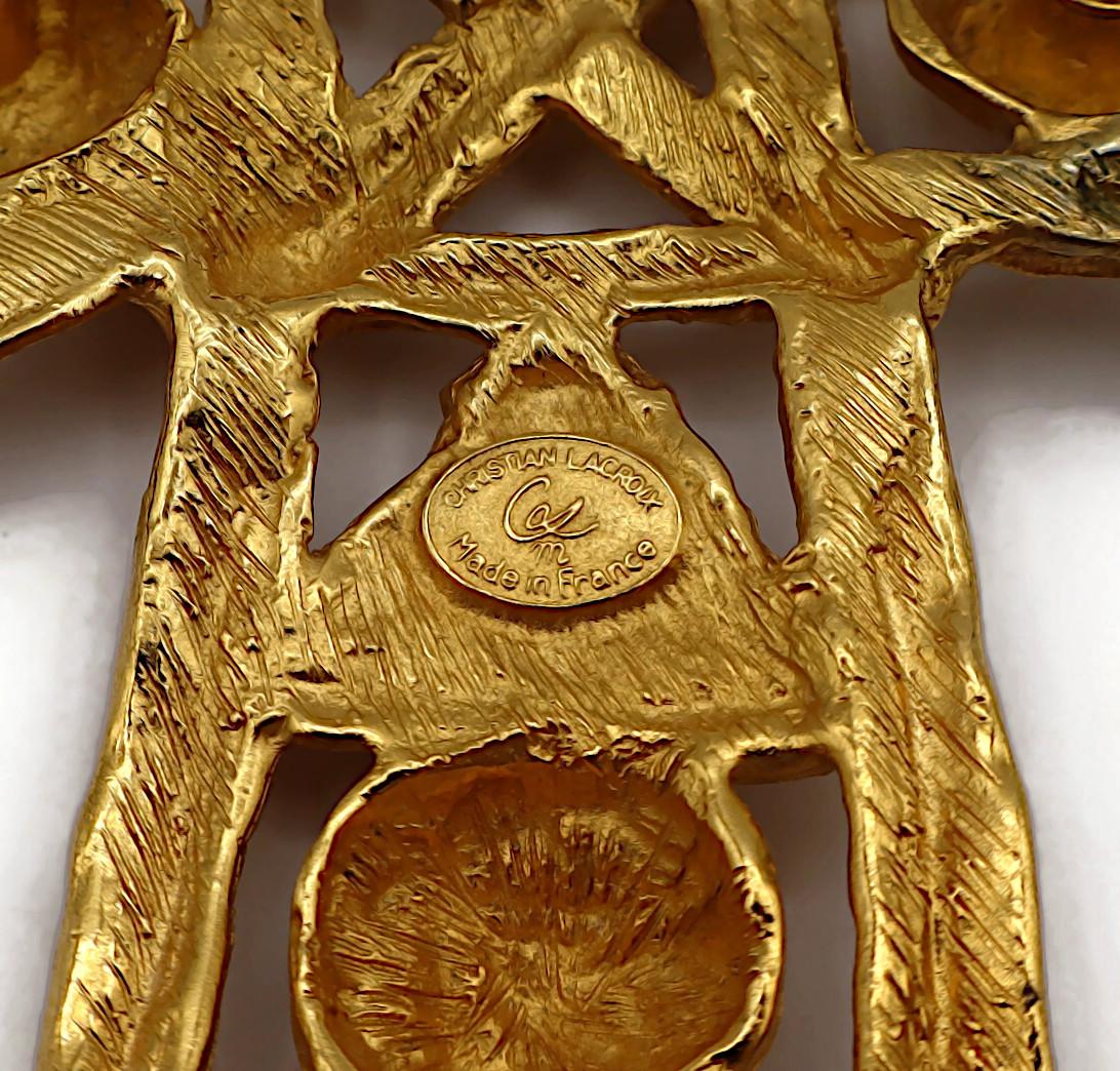 CHRISTIAN LACROIX Vintage Massive Gold Tone Cross Brooch/Pendant 6