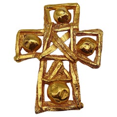 CHRISTIAN LACROIX Vintage Massive Gold Tone Cross Brooch/Pendant
