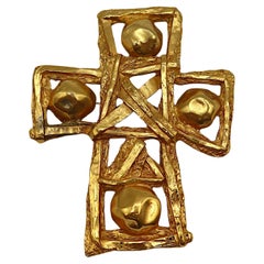 CHRISTIAN LACROIX Vintage Massive Gold Tone Cross Brooch/Pendant
