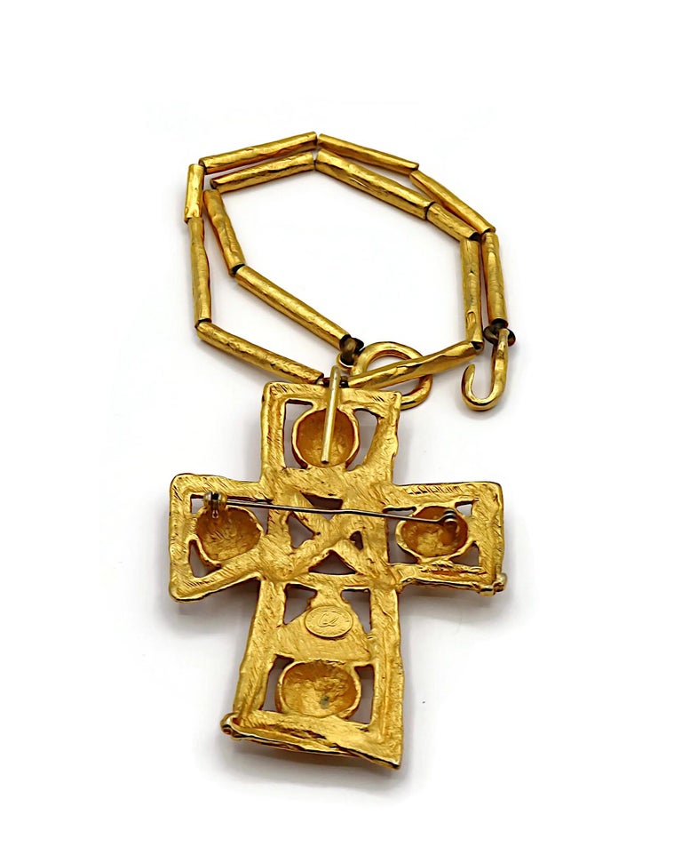 CHRISTIAN LACROIX Vintage Massive Gold Tone Cross Pendant Necklace