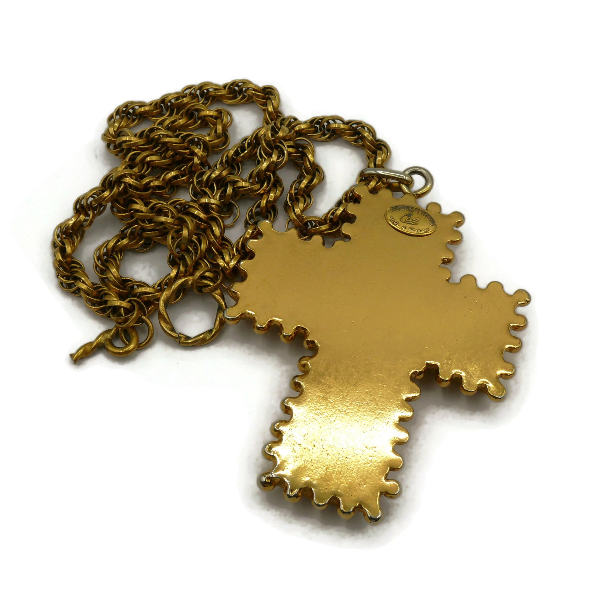 CHRISTIAN LACROIX Collier pendentif vintage en forme de croix en or massif 5