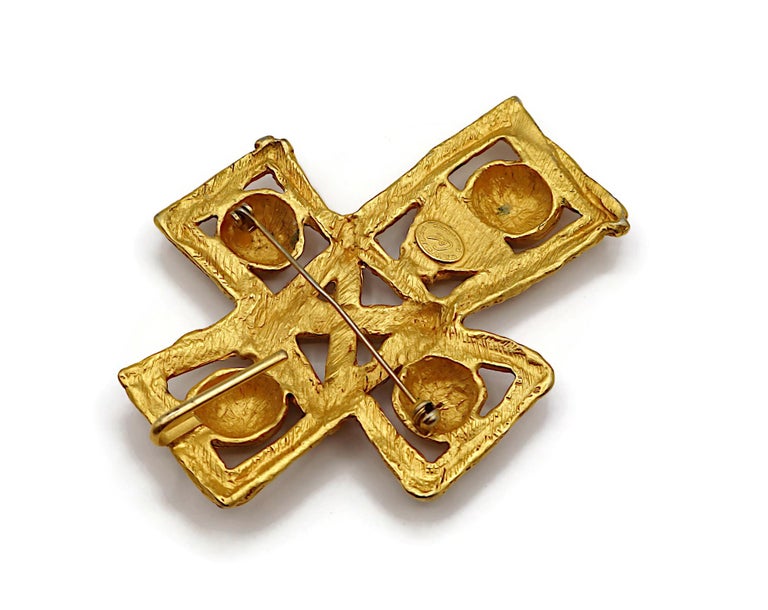 CHRISTIAN LACROIX Vintage Massive Gold Tone Cross Pendant Necklace