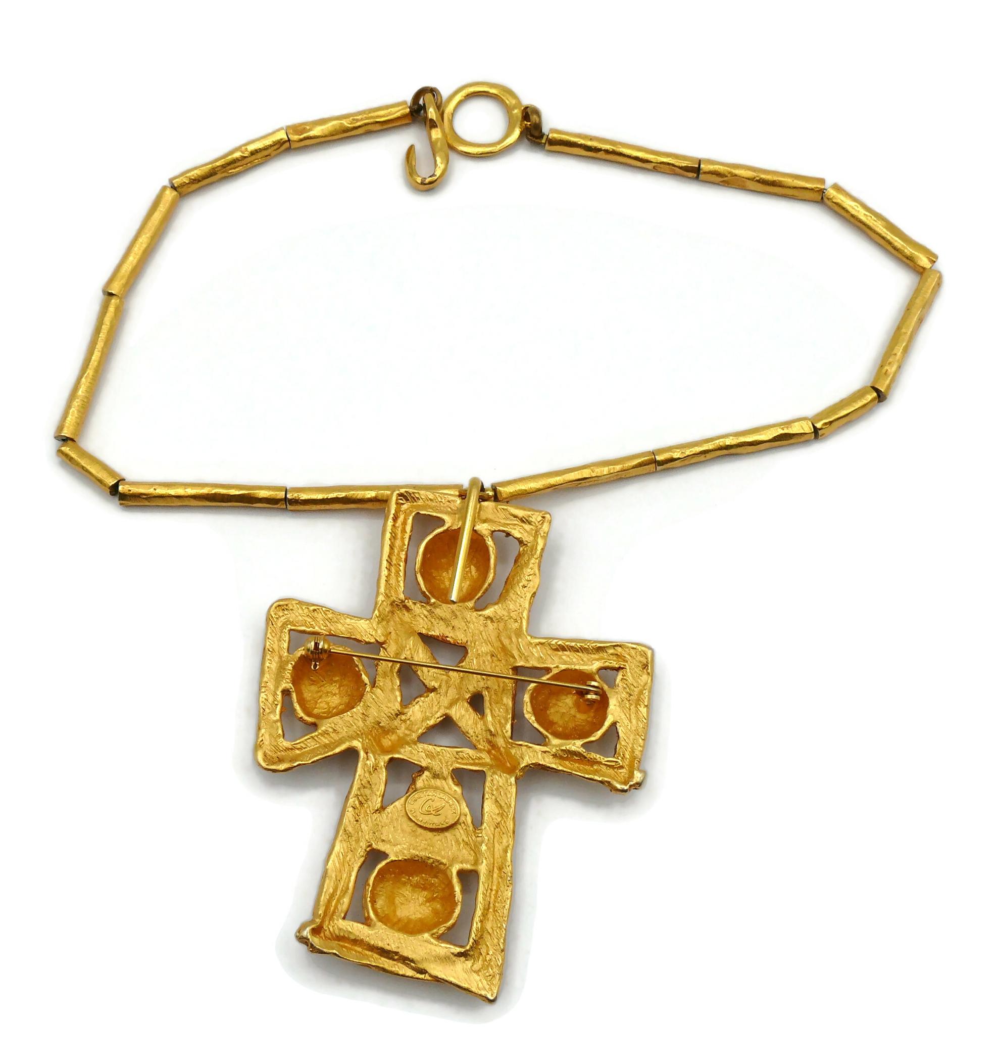 CHRISTIAN LACROIX Vintage Massive Gold Tone Cross Pendant Necklace For Sale 6
