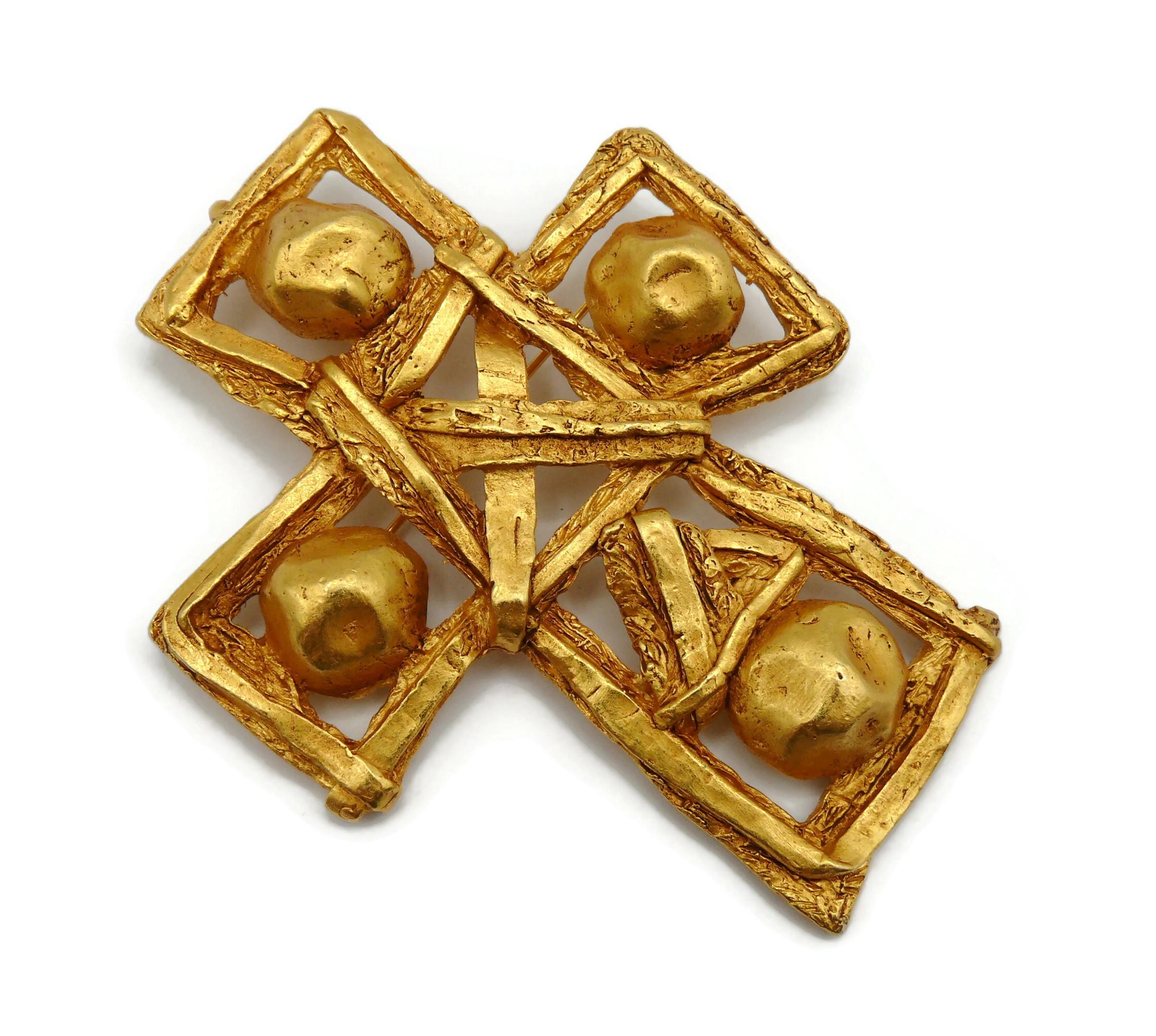 CHRISTIAN LACROIX Vintage Massive Gold Tone Cross Pendant Necklace For Sale 7