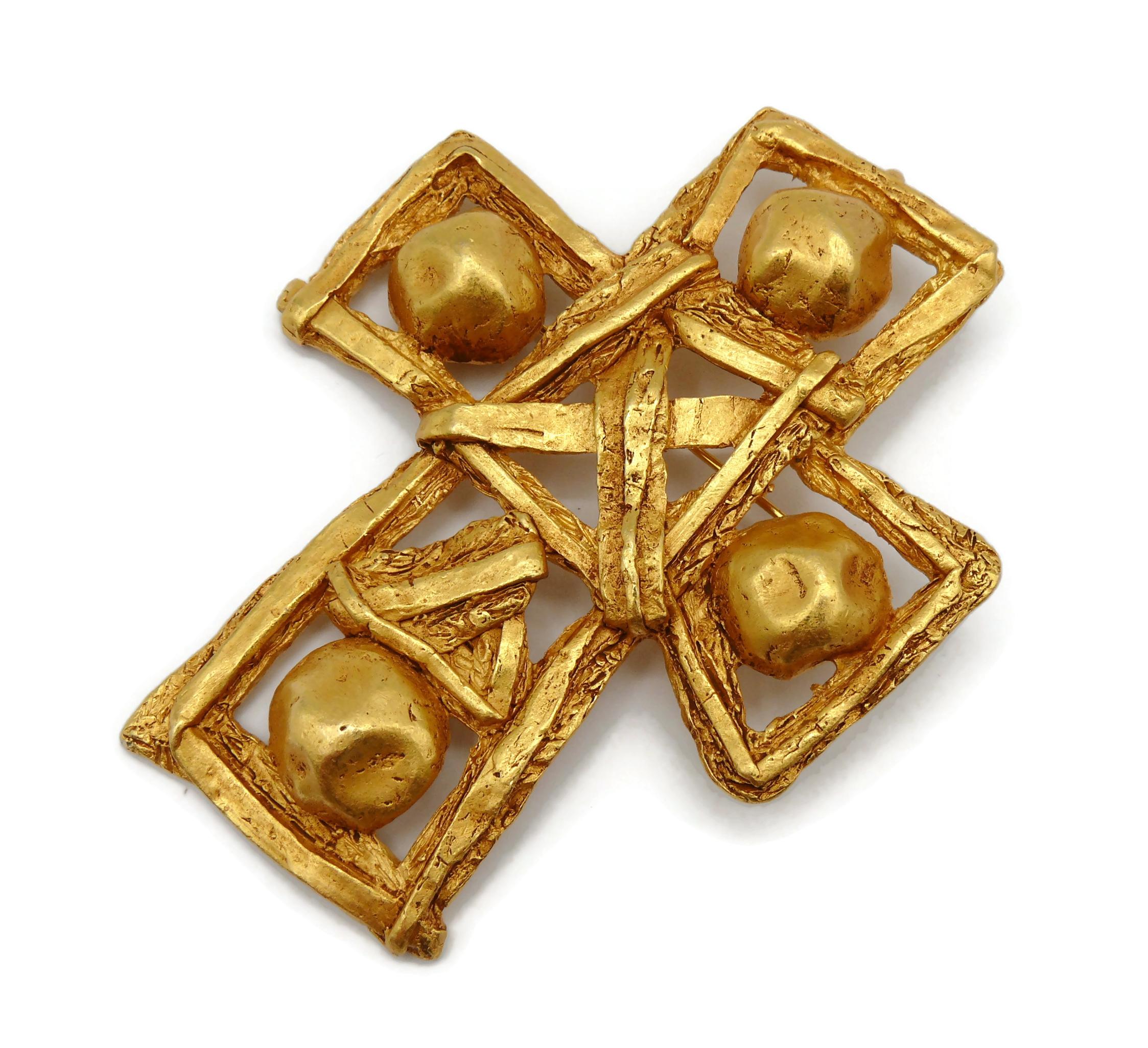CHRISTIAN LACROIX Vintage Massive Gold Tone Cross Pendant Necklace For Sale 8
