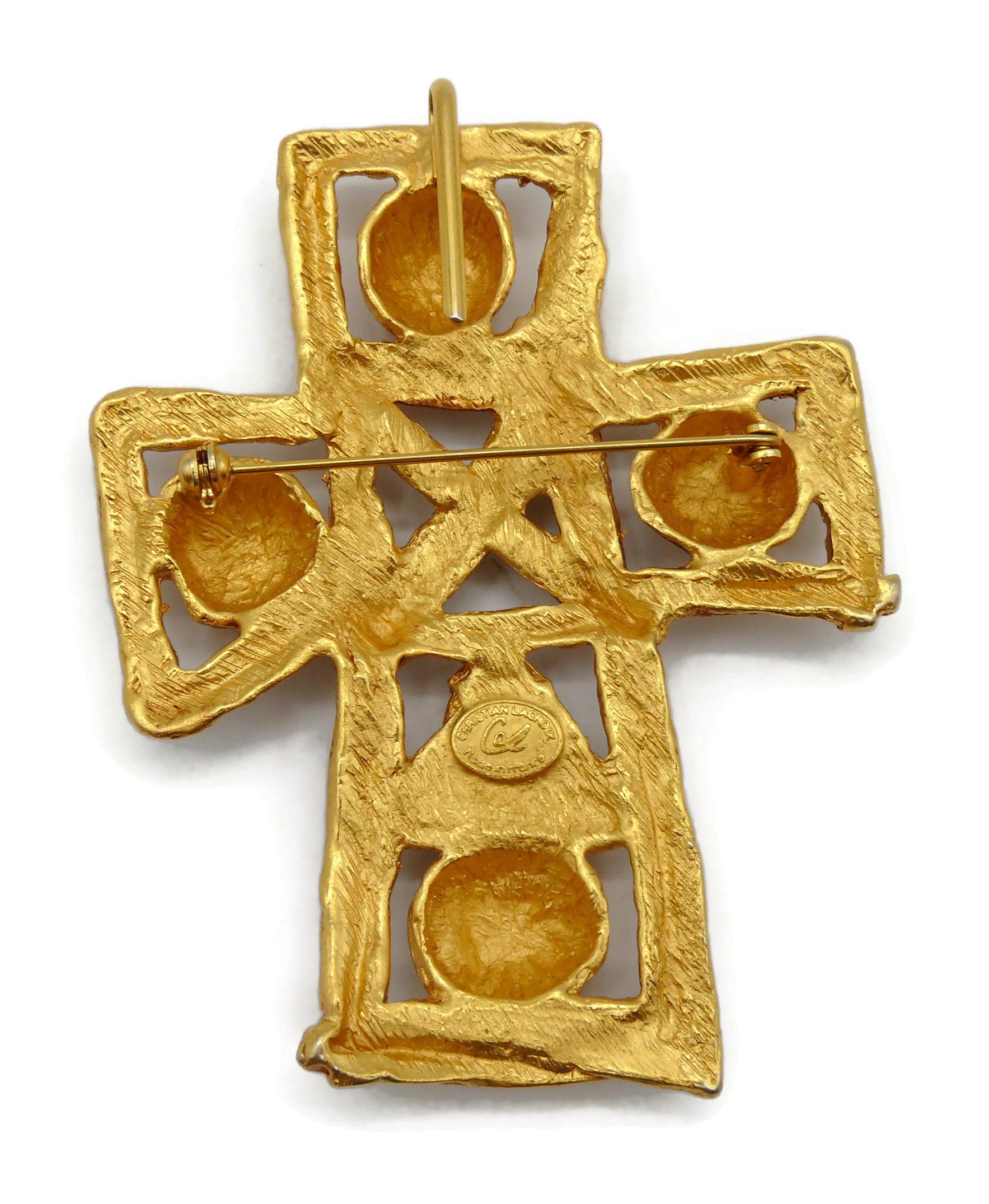 CHRISTIAN LACROIX Vintage Massive Gold Tone Cross Pendant Necklace For Sale 9