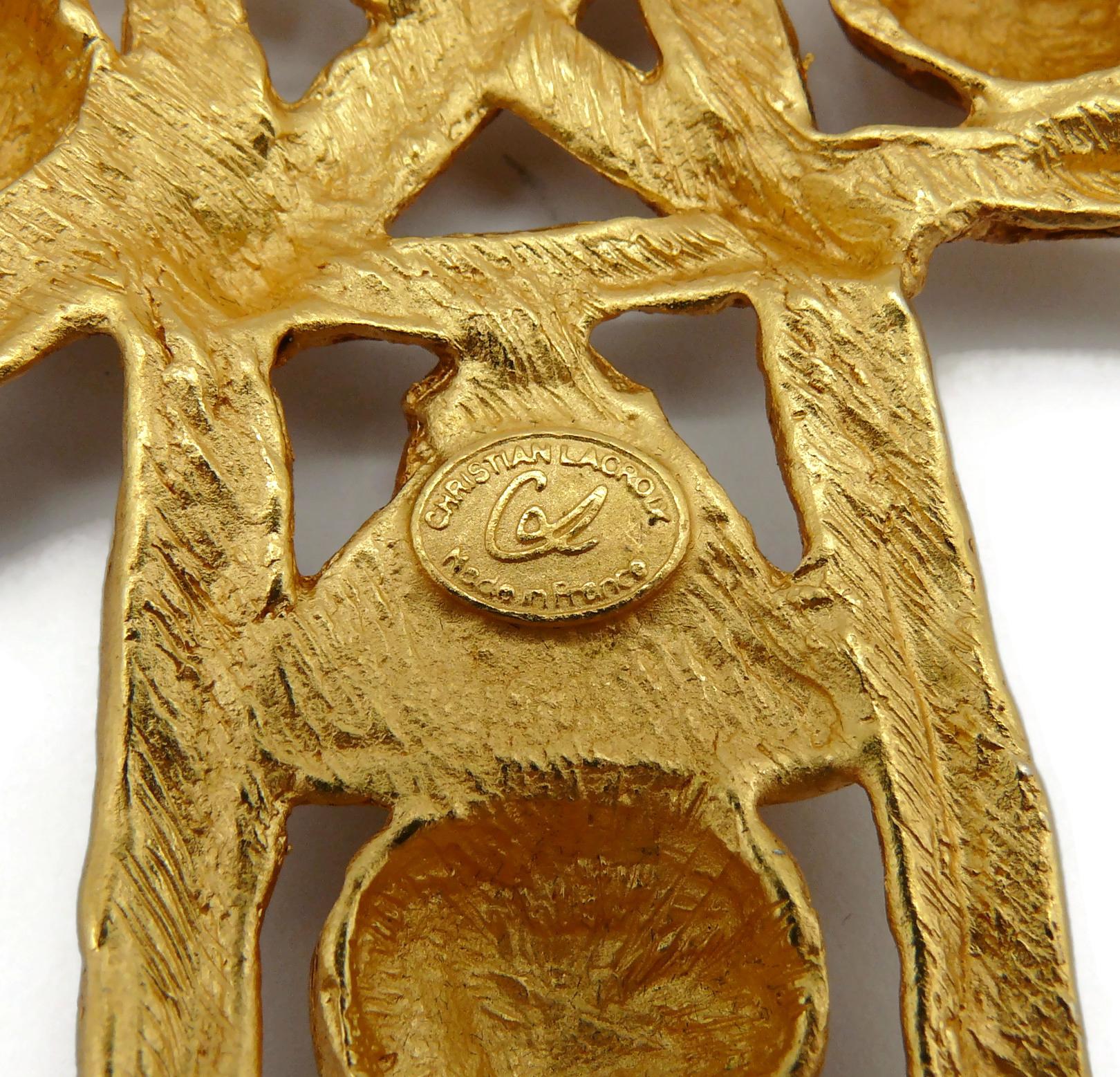 CHRISTIAN LACROIX Vintage Massive Gold Tone Cross Pendant Necklace For Sale 10
