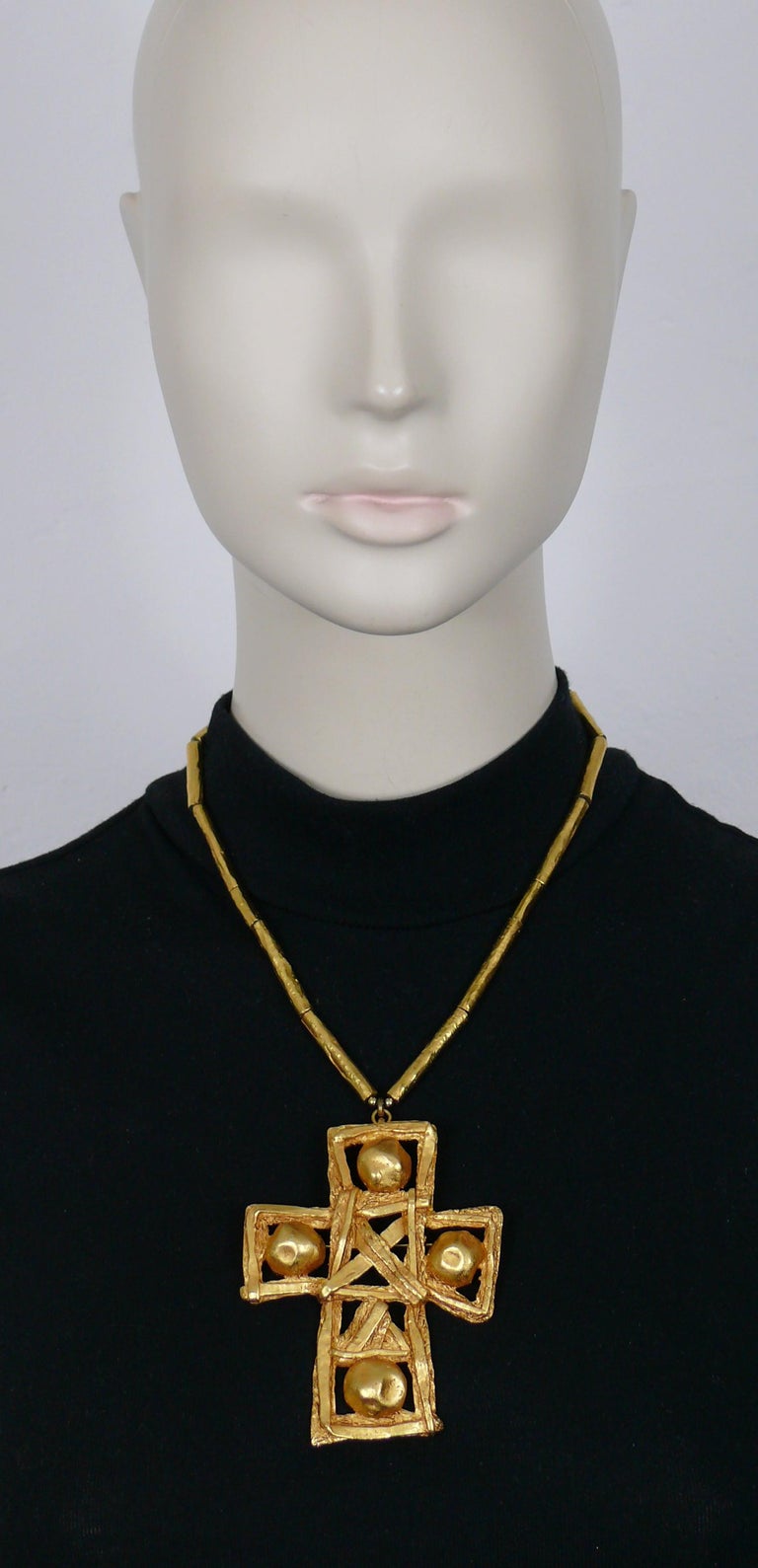 CHRISTIAN LACROIX Vintage Massive Gold Tone Cross Pendant Necklace For Sale at 1stDibs