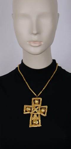 CHRISTIAN LACROIX Vintage Massive Gold Tone Cross Pendant Necklace