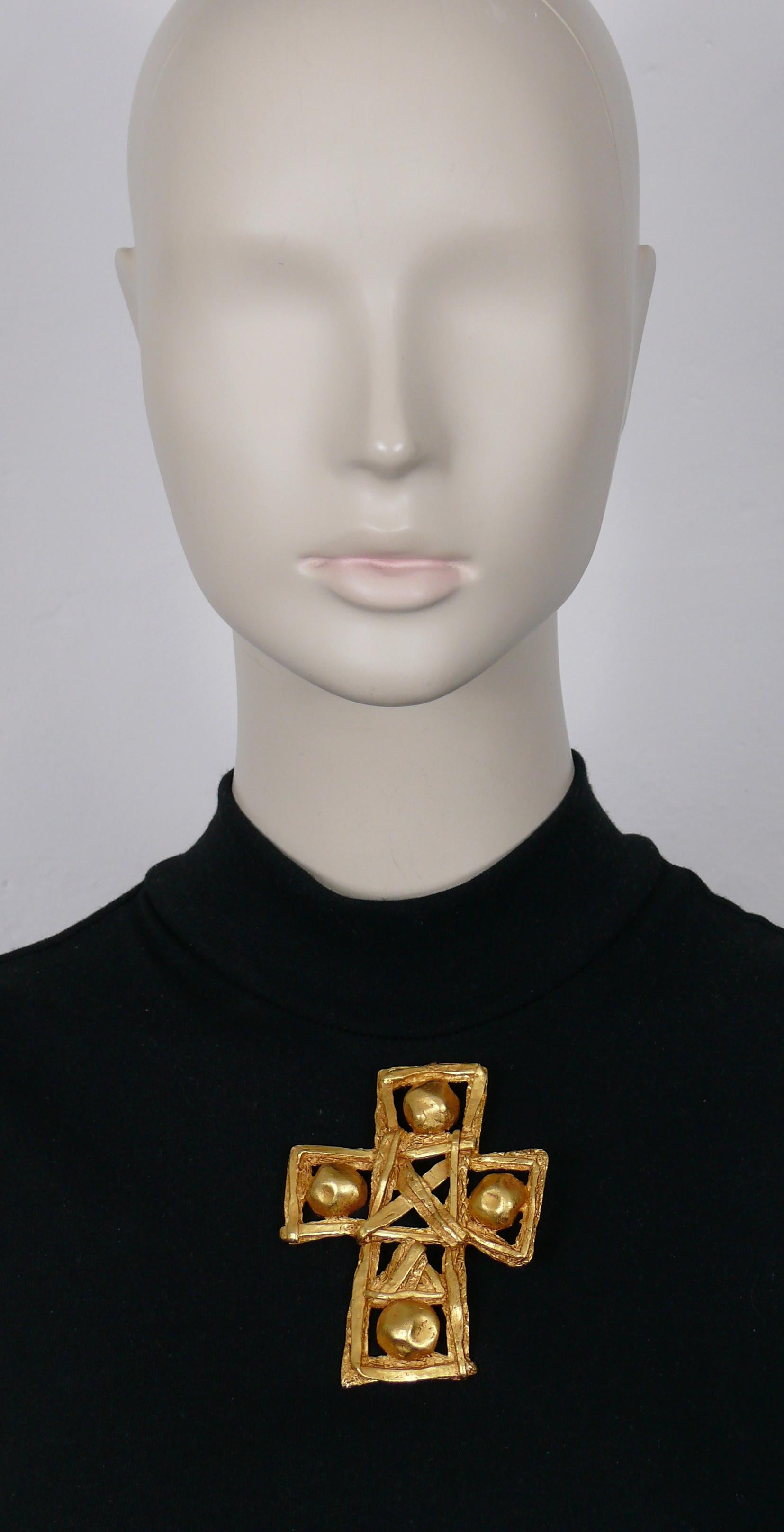 Women's CHRISTIAN LACROIX Vintage Massive Gold Tone Cross Pendant Necklace For Sale