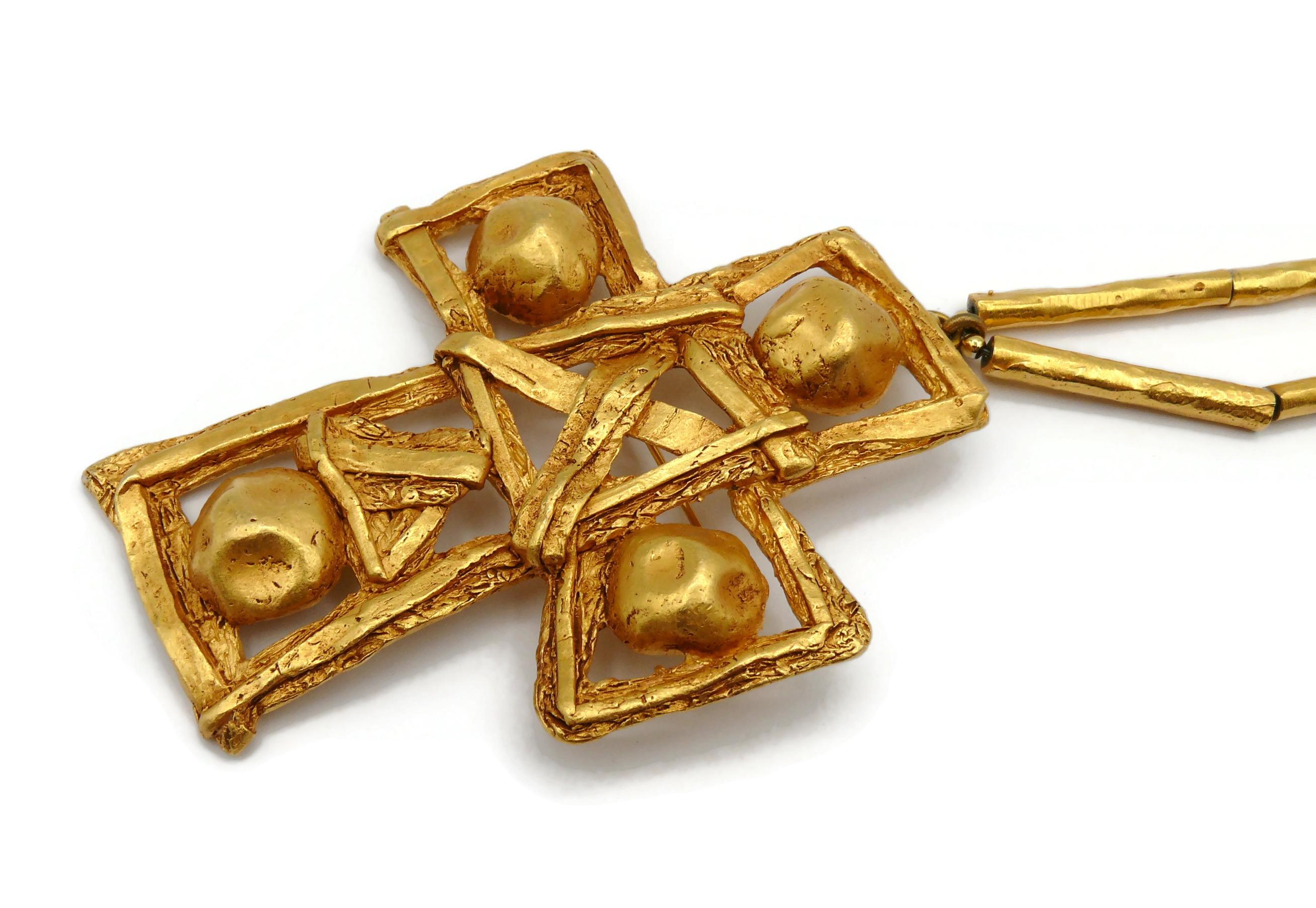 CHRISTIAN LACROIX Vintage Massive Gold Tone Cross Pendant Necklace For Sale 2