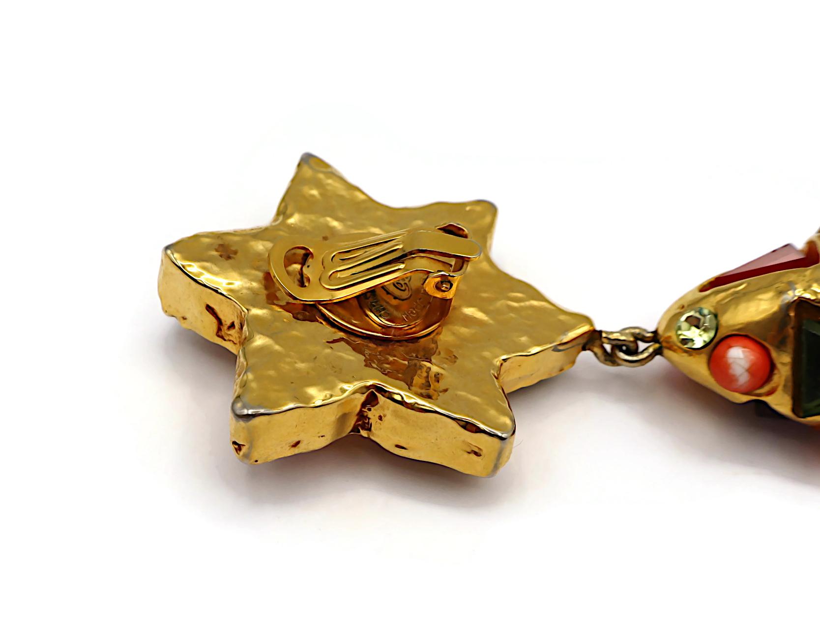 CHRISTIAN LACROIX Pendientes Colgantes Masivos Vintage Tono Oro Espejado en venta 7
